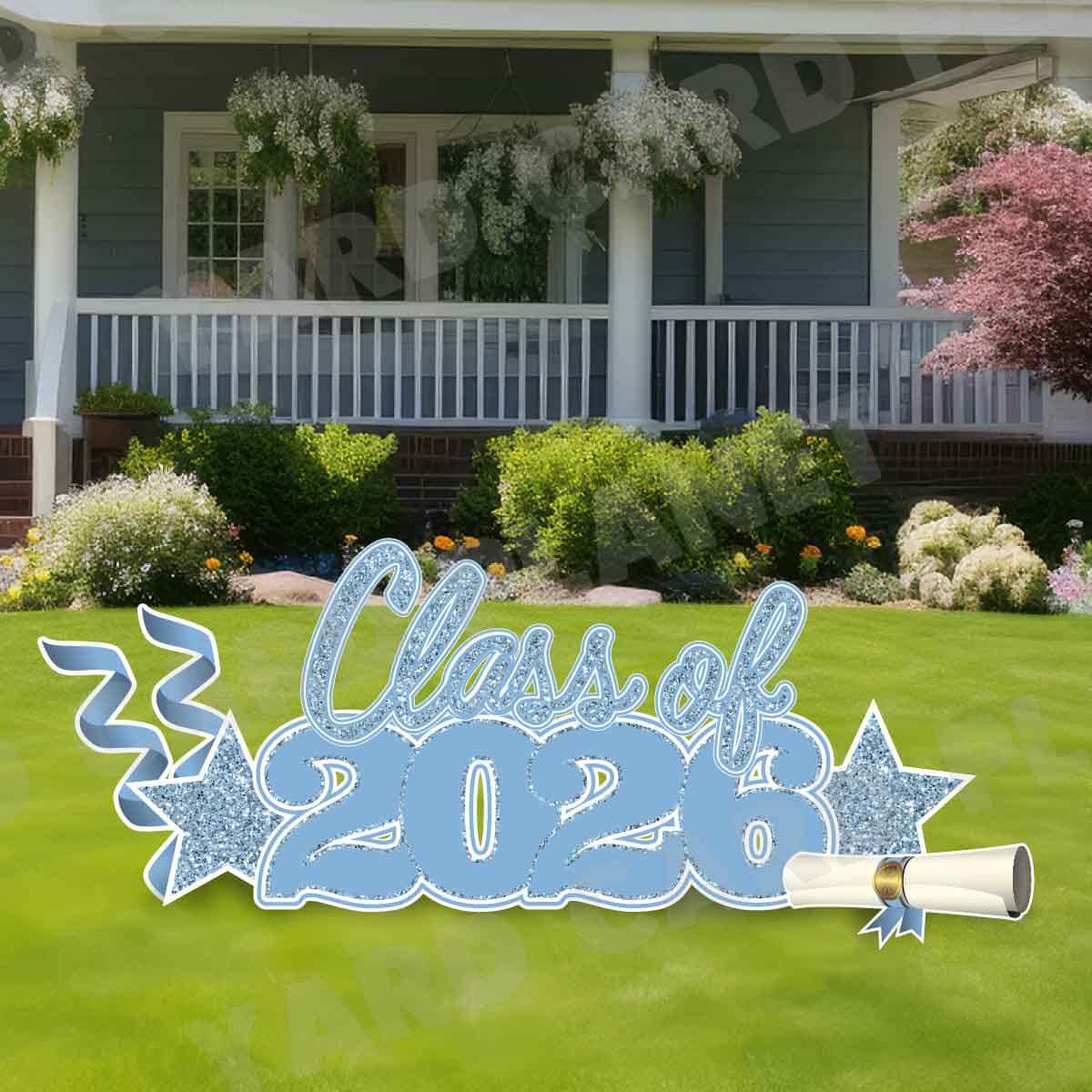 Baby Blue Glitter Pattern Class of 2026 EZ Quick Set and Yard Card Flair Set