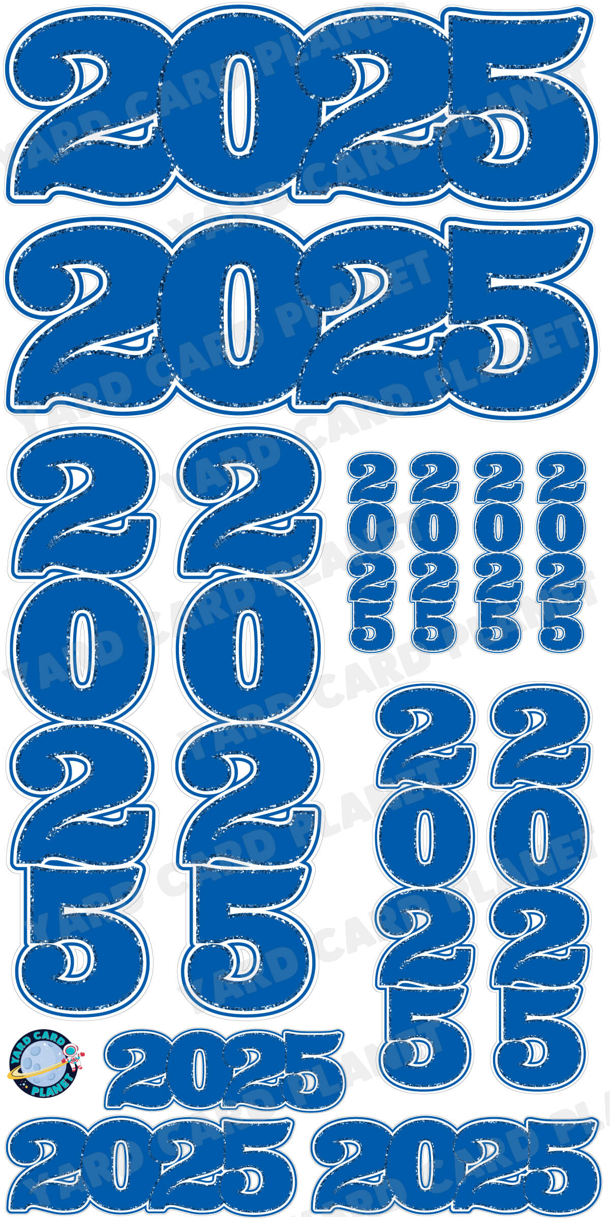 Blue Solid with Glitter Pattern Trim 2025 EZ Quick Signs and Towers Yard Card Set