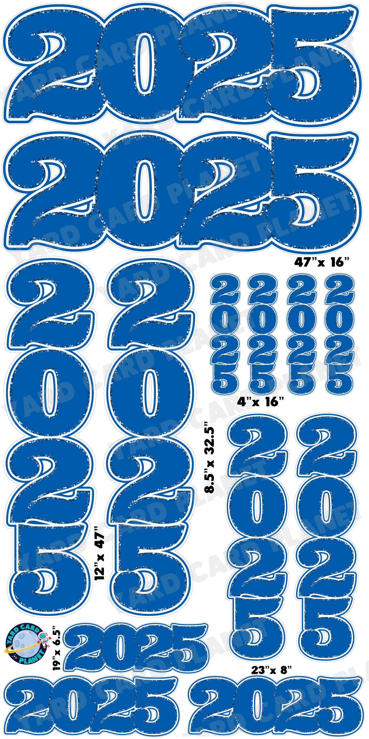 Blue Solid with Glitter Pattern Trim 2025 EZ Quick Signs and Towers Yard Card Set