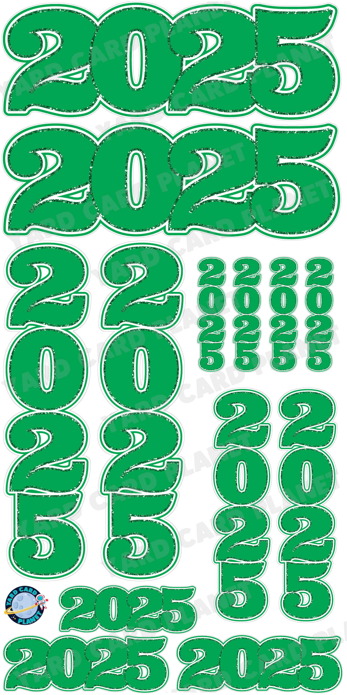 Green Solid with Glitter Pattern Trim 2025 EZ Quick Signs and Towers Yard Card Set