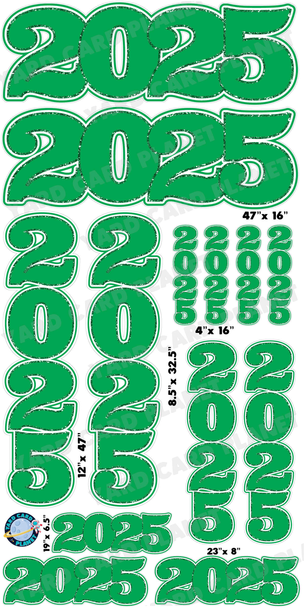Green Solid with Glitter Pattern Trim 2025 EZ Quick Signs and Towers Yard Card Set