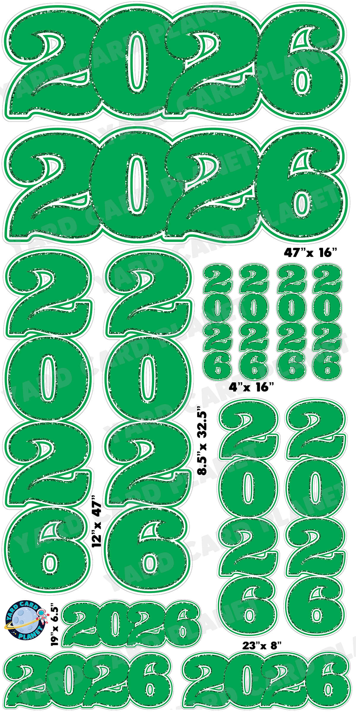 Green Solid with Glitter Pattern Trim 2026 EZ Quick Signs and Towers Yard Card Set