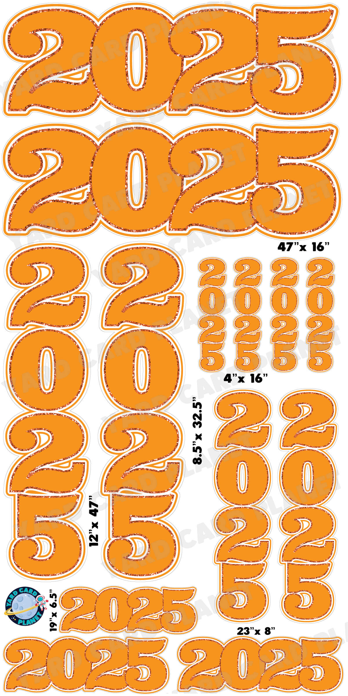Orange Solid with Glitter Pattern Trim 2025 EZ Quick Signs and Towers Yard Card Set