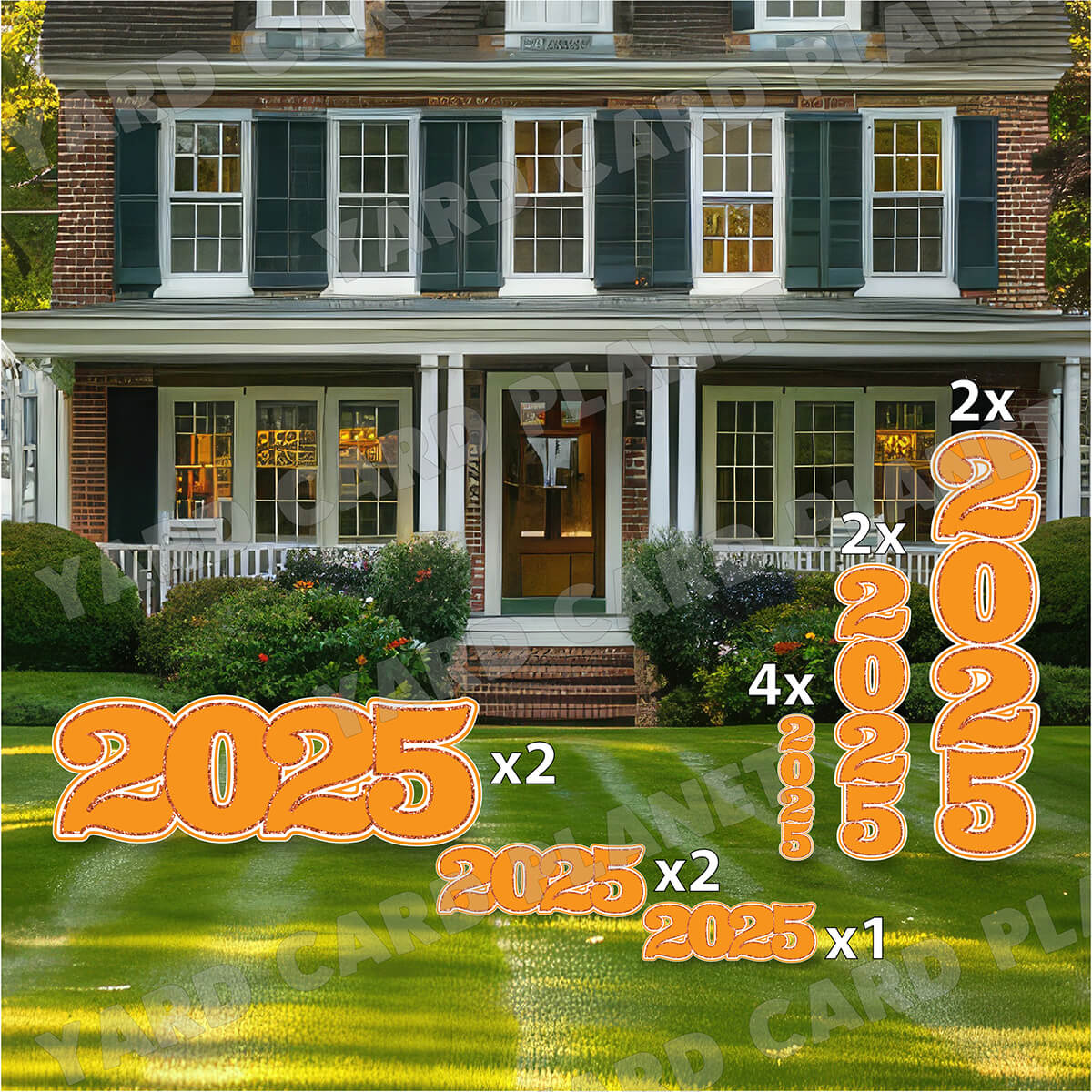 Orange Solid with Glitter Pattern Trim 2025 EZ Quick Signs and Towers Yard Card Set