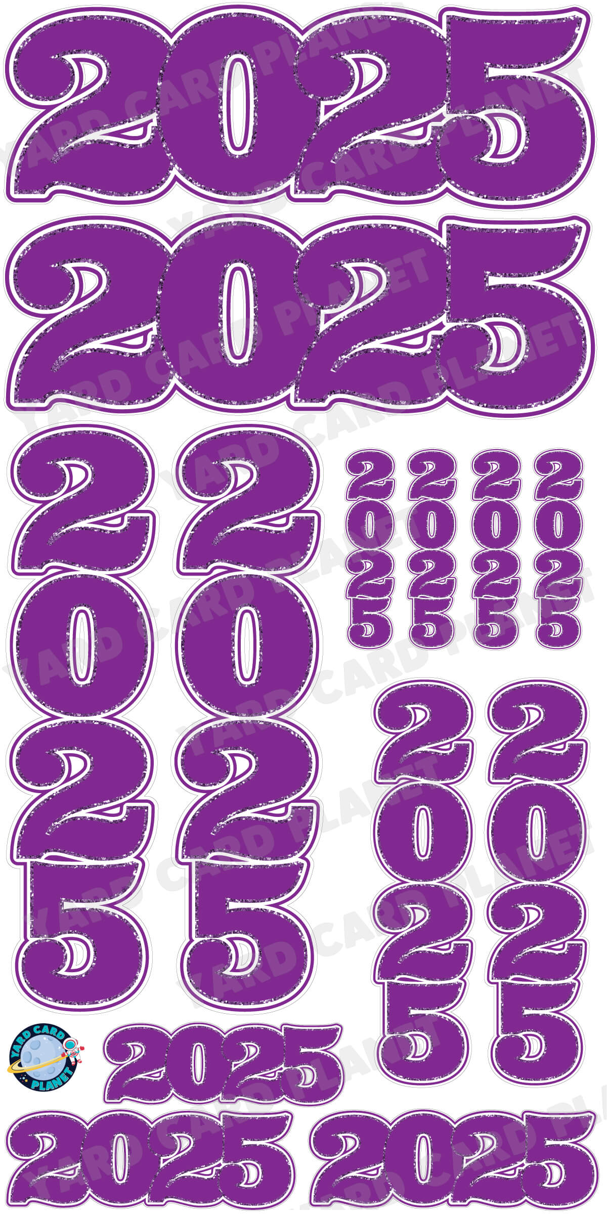 Purple Solid with Glitter Pattern Trim 2025 EZ Quick Signs and Towers Yard Card Set