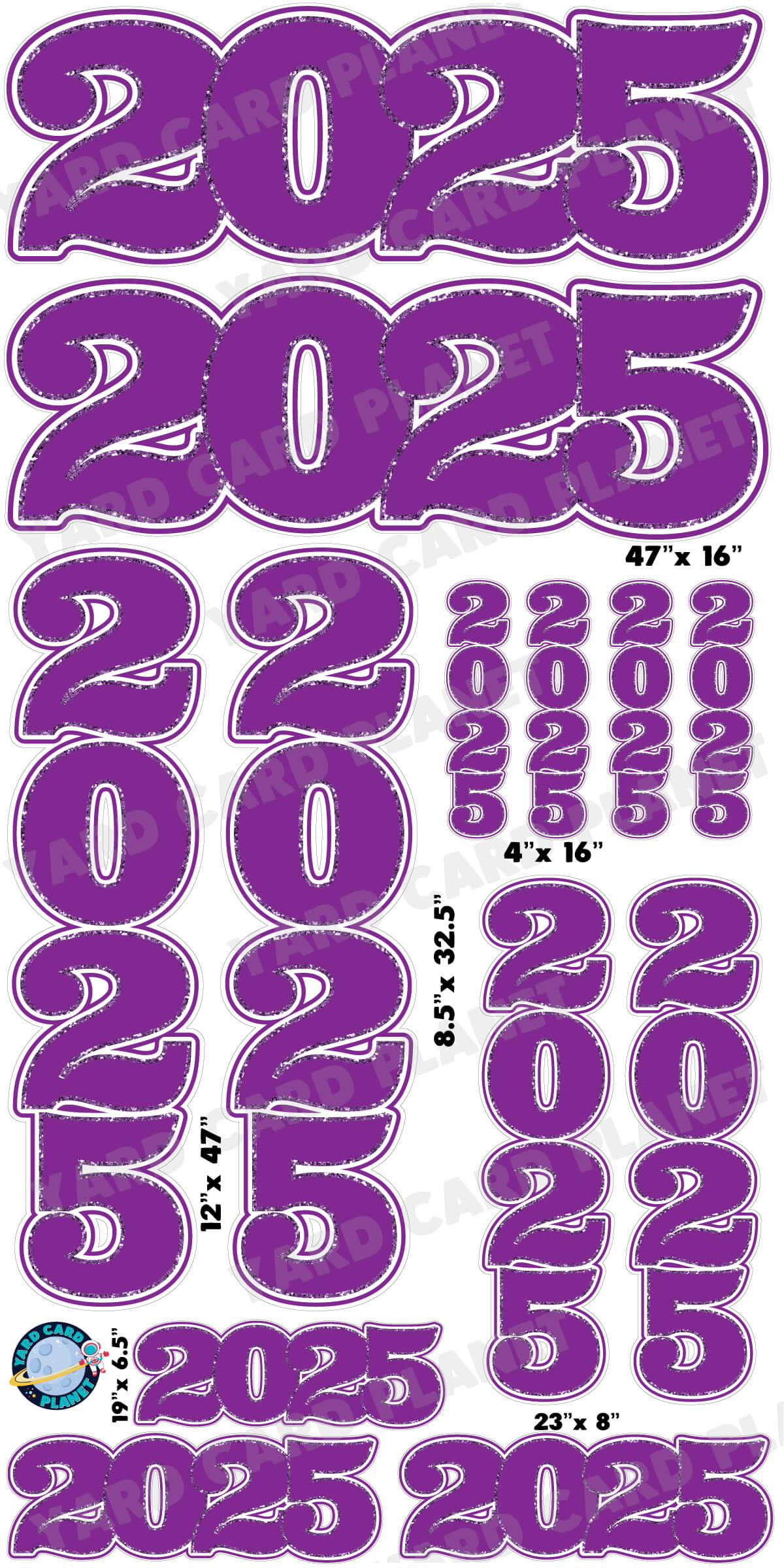 Purple Solid with Glitter Pattern Trim 2025 EZ Quick Signs and Towers Yard Card Set