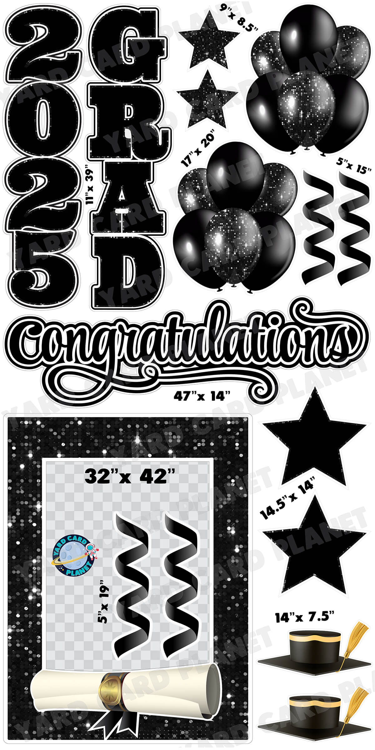 Black Solid and Sequin Pattern 2025 EZ Quick Frame, EZ Quick Sign and Towers Yard Card Flair Set