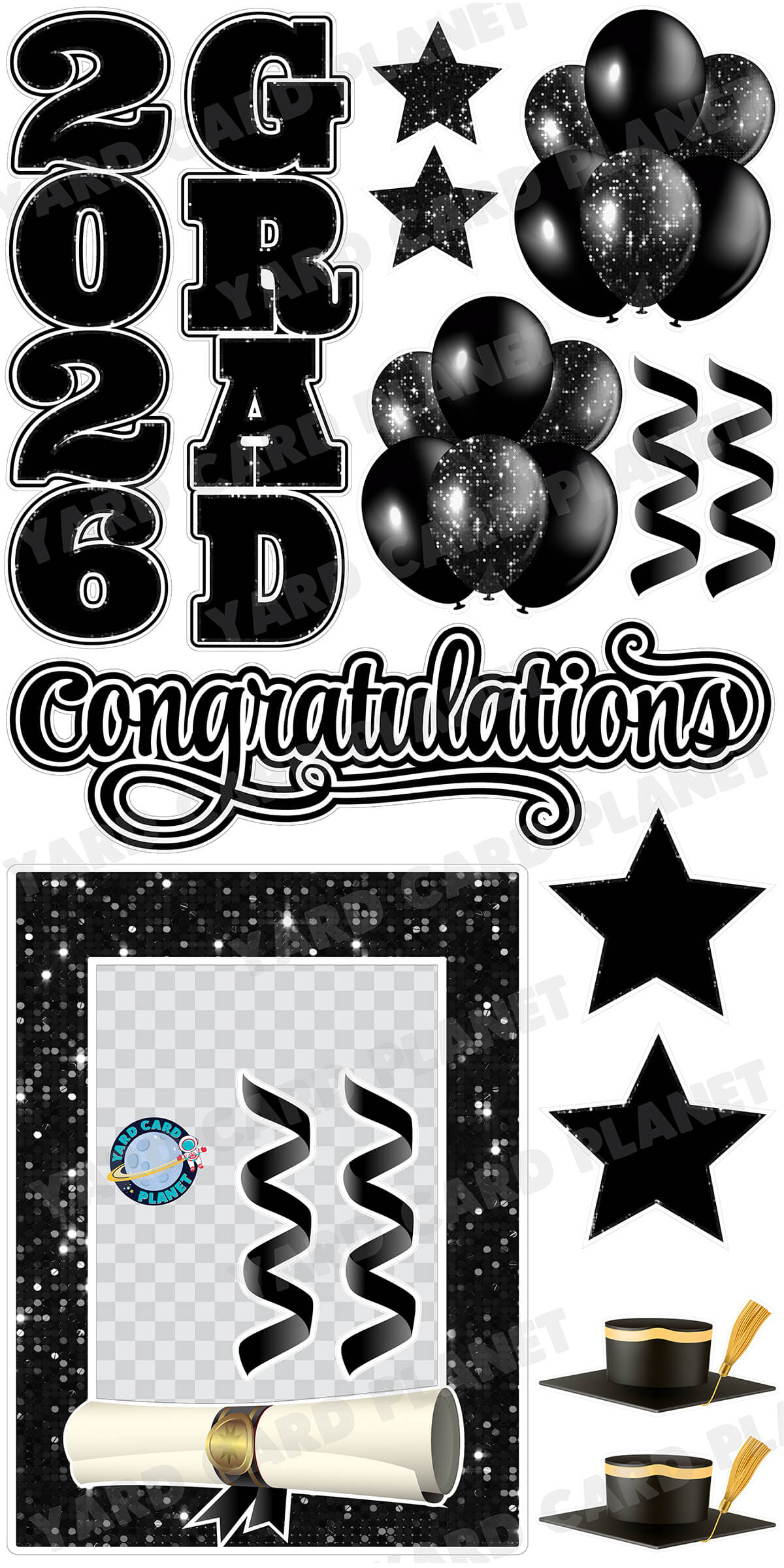 Black Solid and Sequin Pattern 2026 EZ Quick Frame, EZ Quick Sign and Towers Yard Card Flair Set