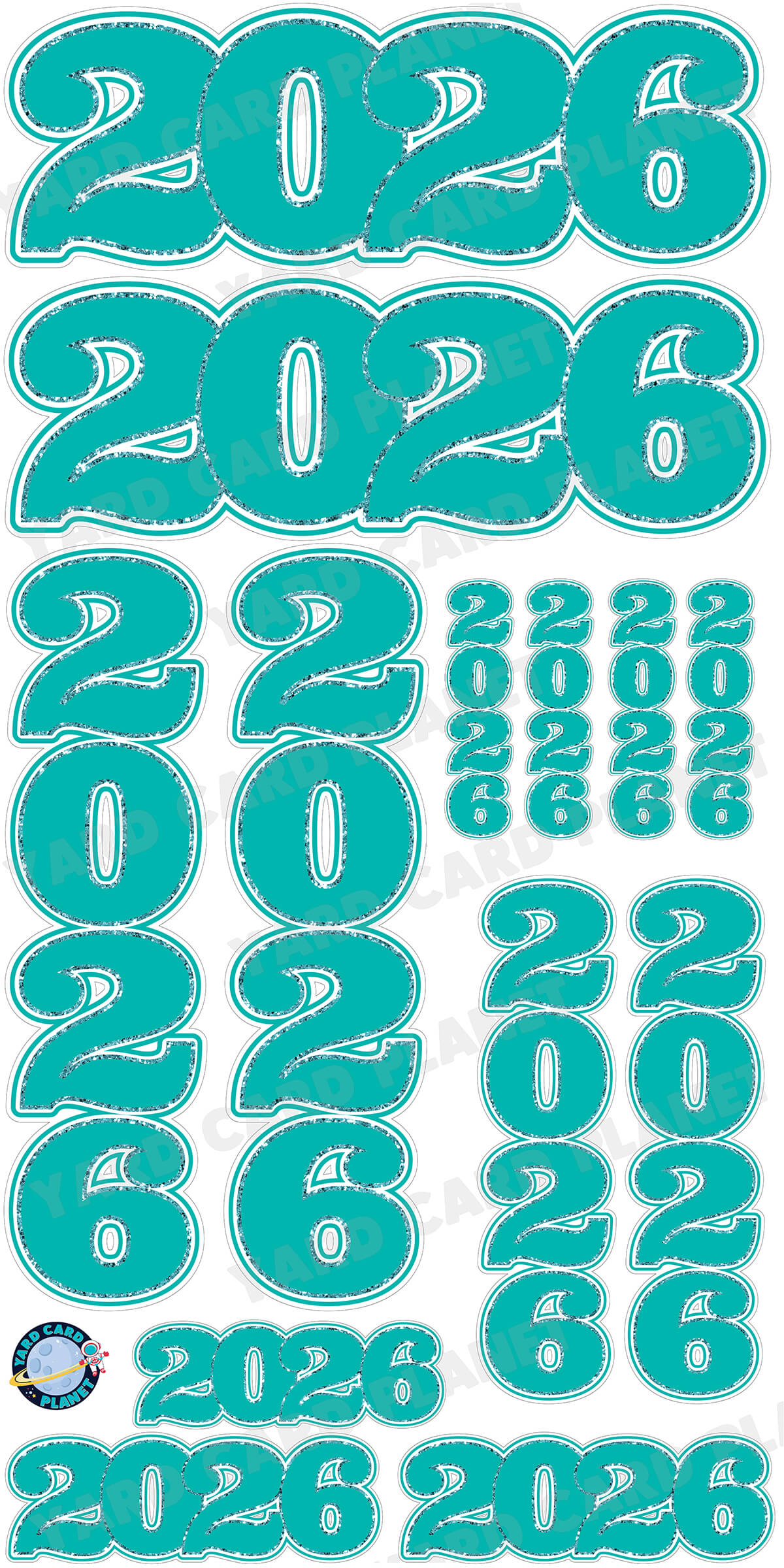 Teal Solid with Glitter Pattern Trim 2026 EZ Quick Signs and Towers Yard Card Set
