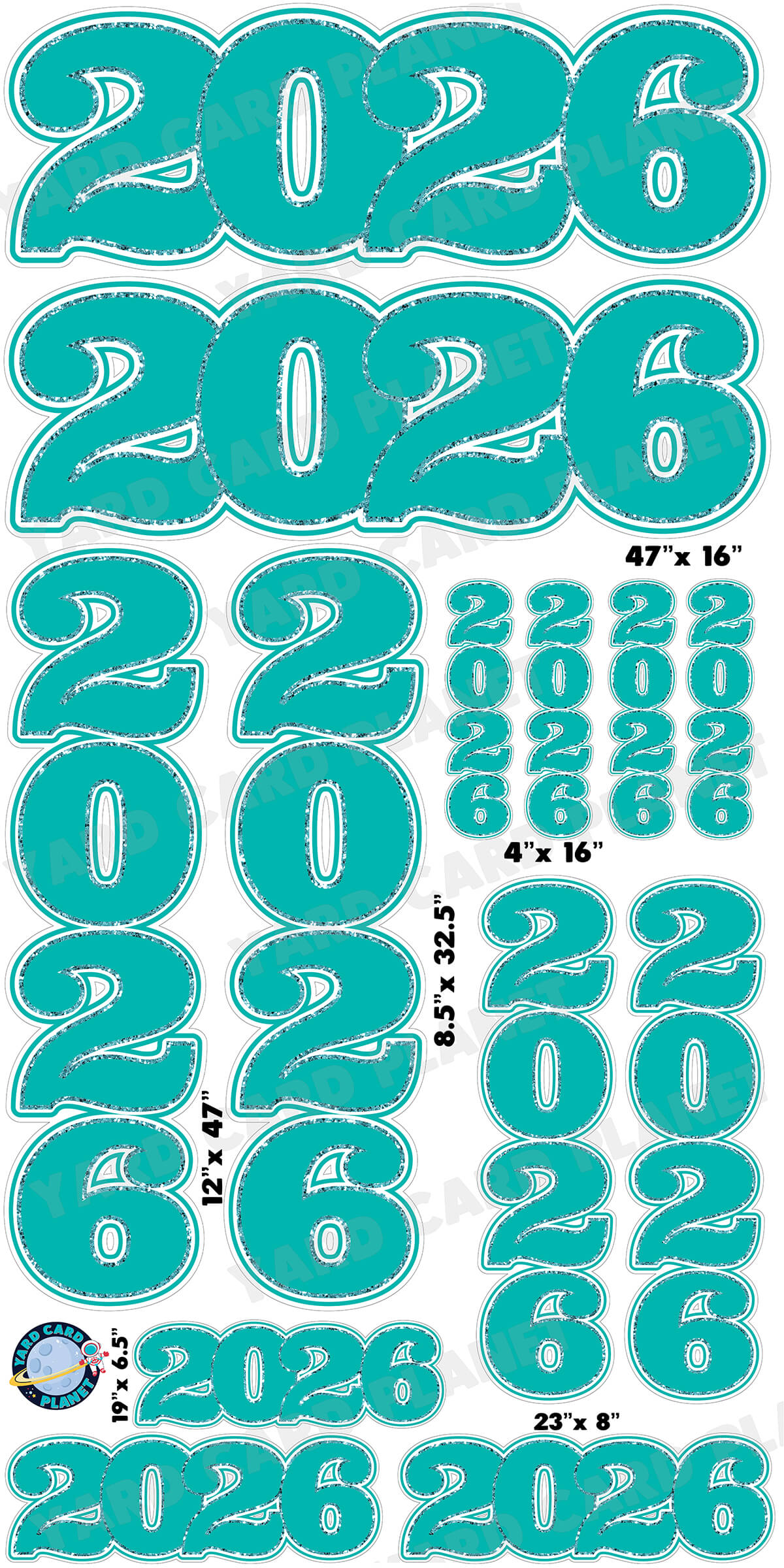 Teal Solid with Glitter Pattern Trim 2026 EZ Quick Signs and Towers Yard Card Set
