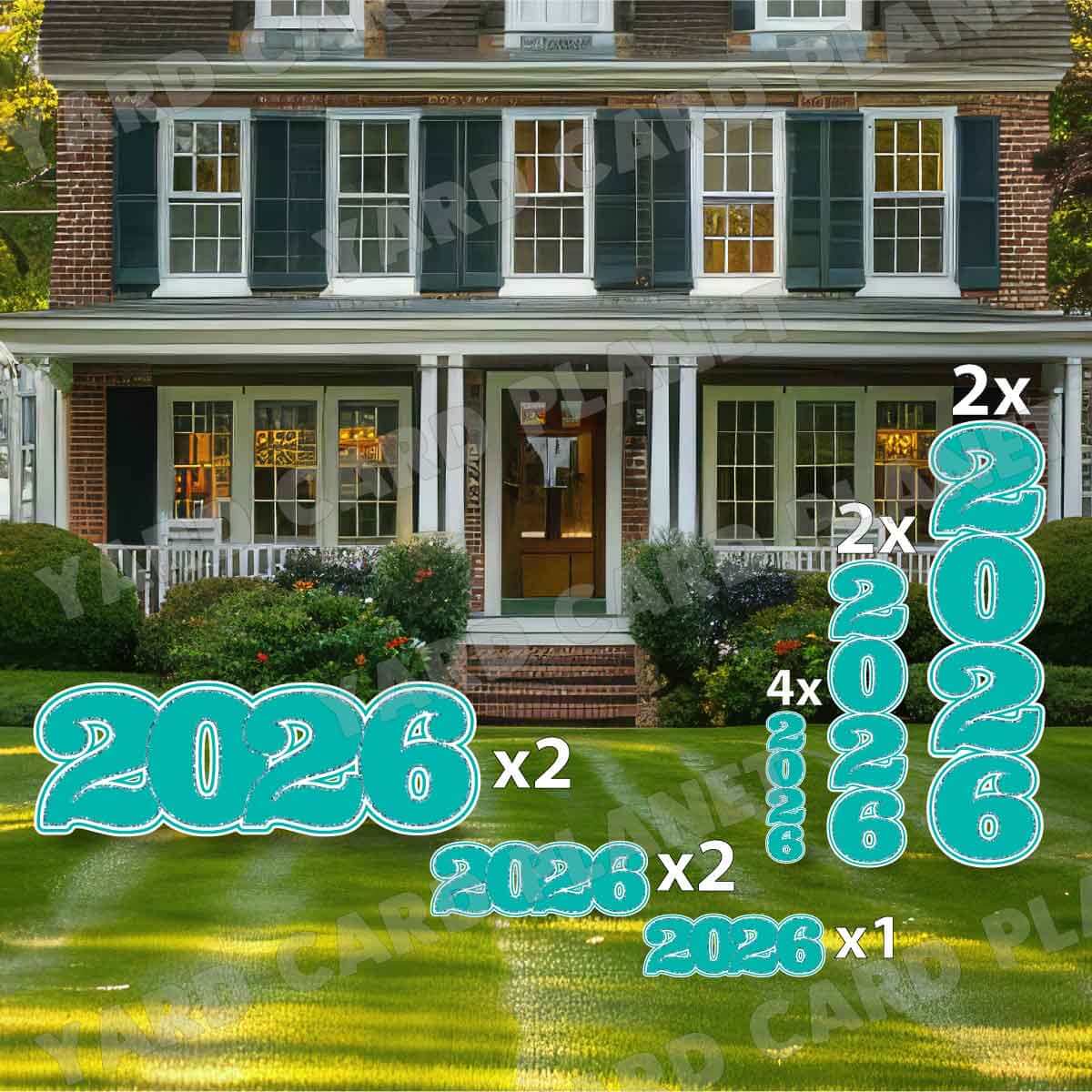 Teal Solid with Glitter Pattern Trim 2026 EZ Quick Signs and Towers Yard Card Set