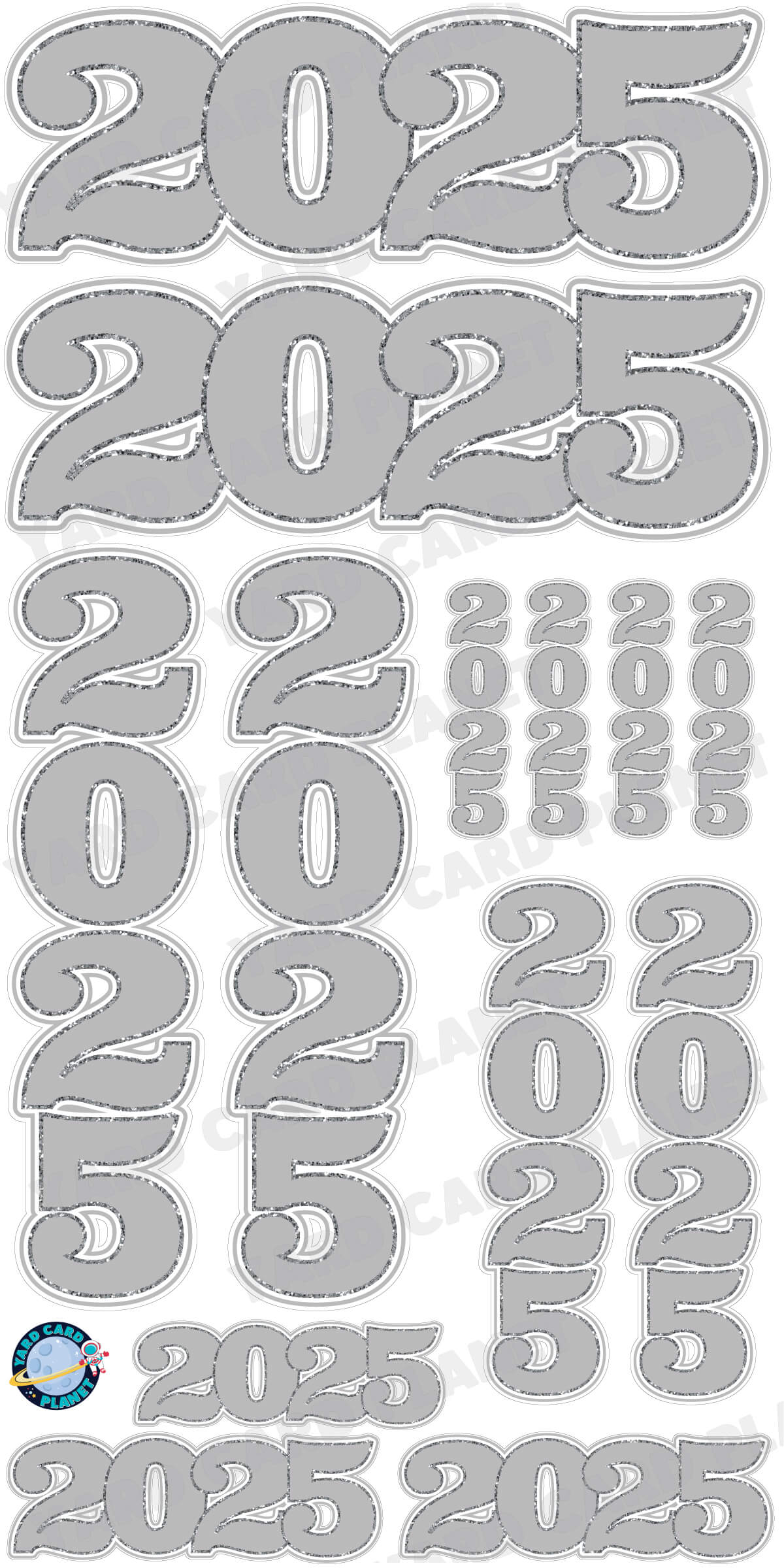 Silver Solid with Glitter Pattern Trim 2025 EZ Quick Signs and Towers Yard Card Set
