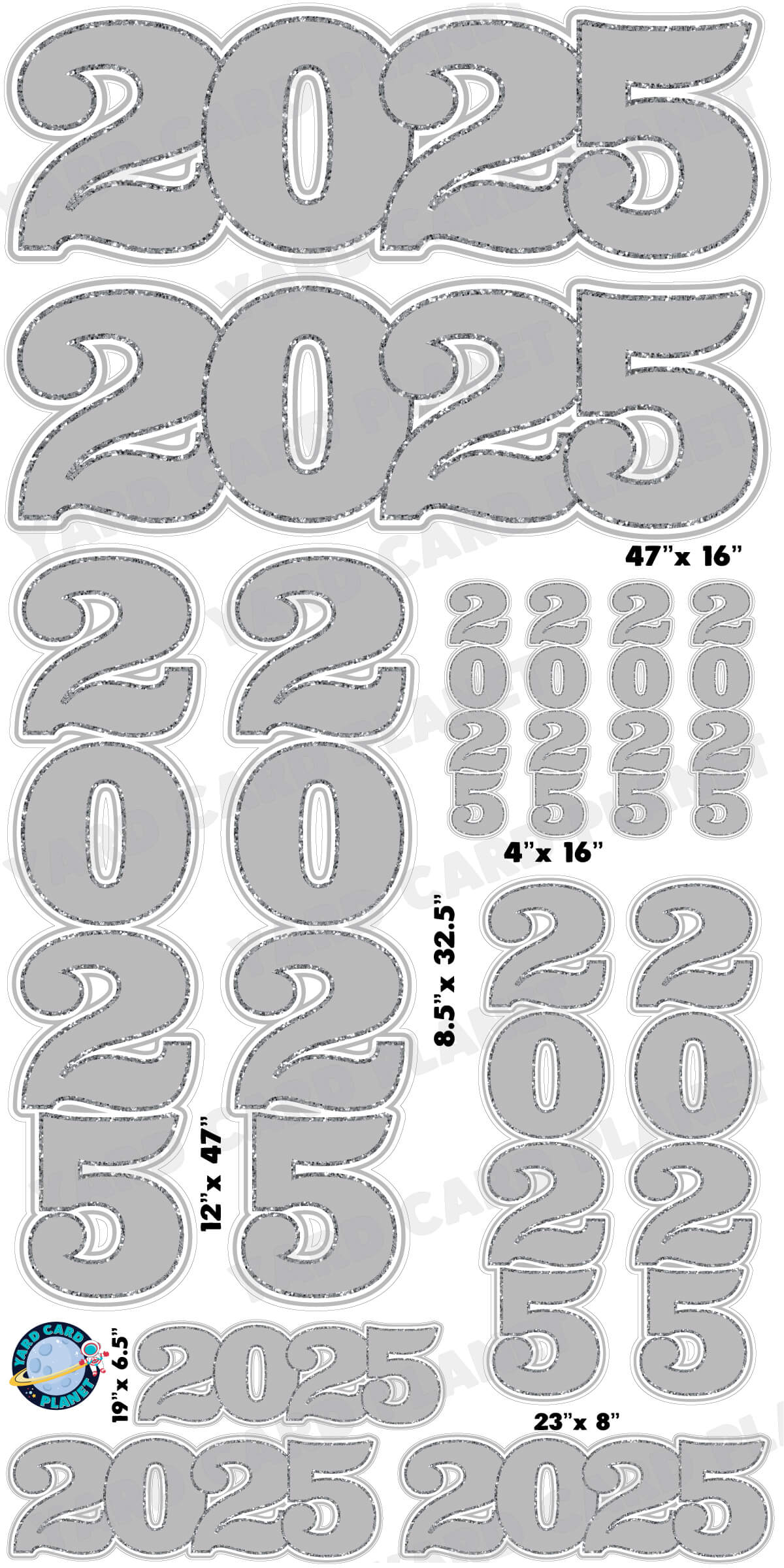 Silver Solid with Glitter Pattern Trim 2025 EZ Quick Signs and Towers Yard Card Set