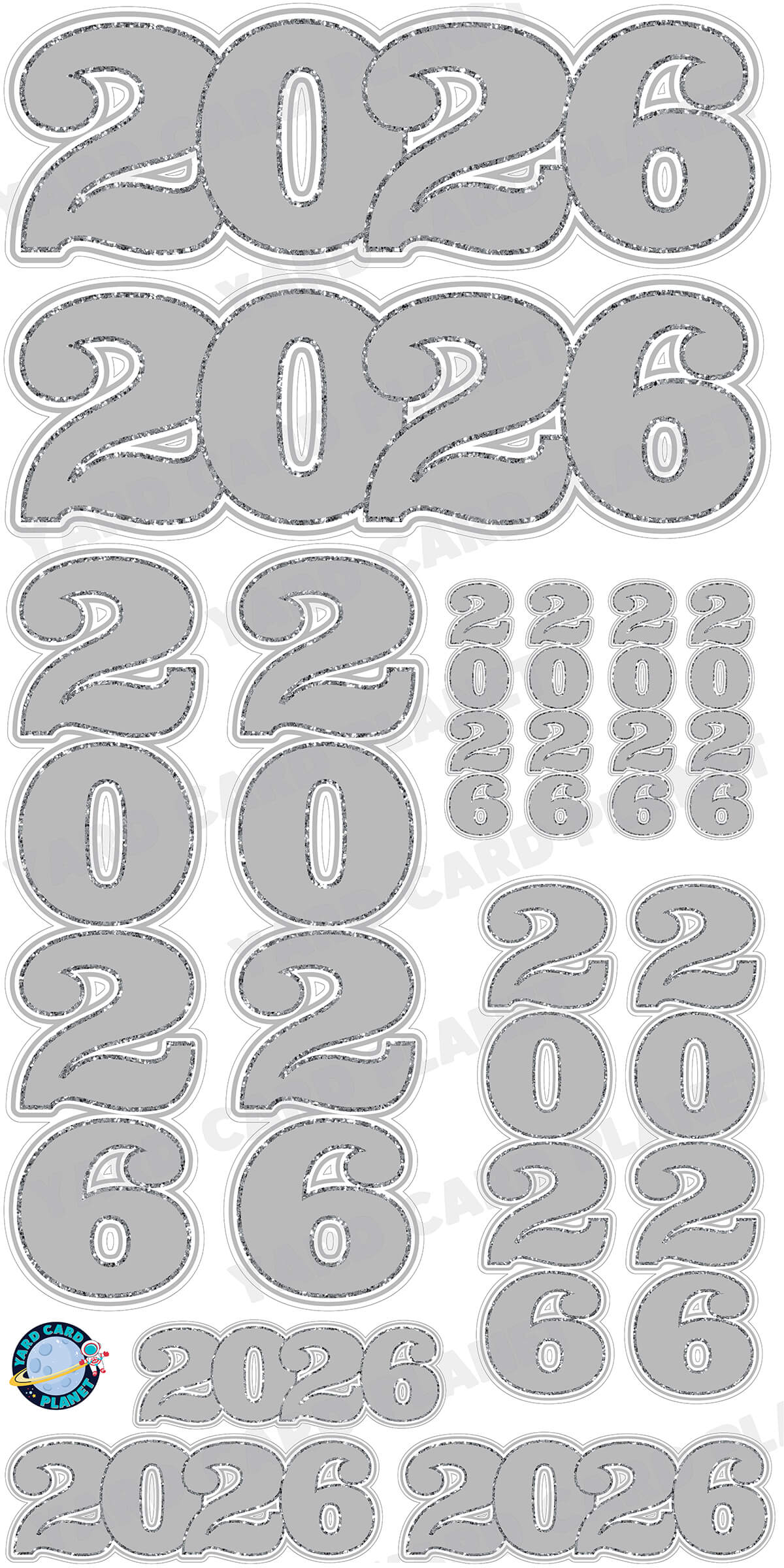 Silver Solid with Glitter Pattern Trim 2026 EZ Quick Signs and Towers Yard Card Set