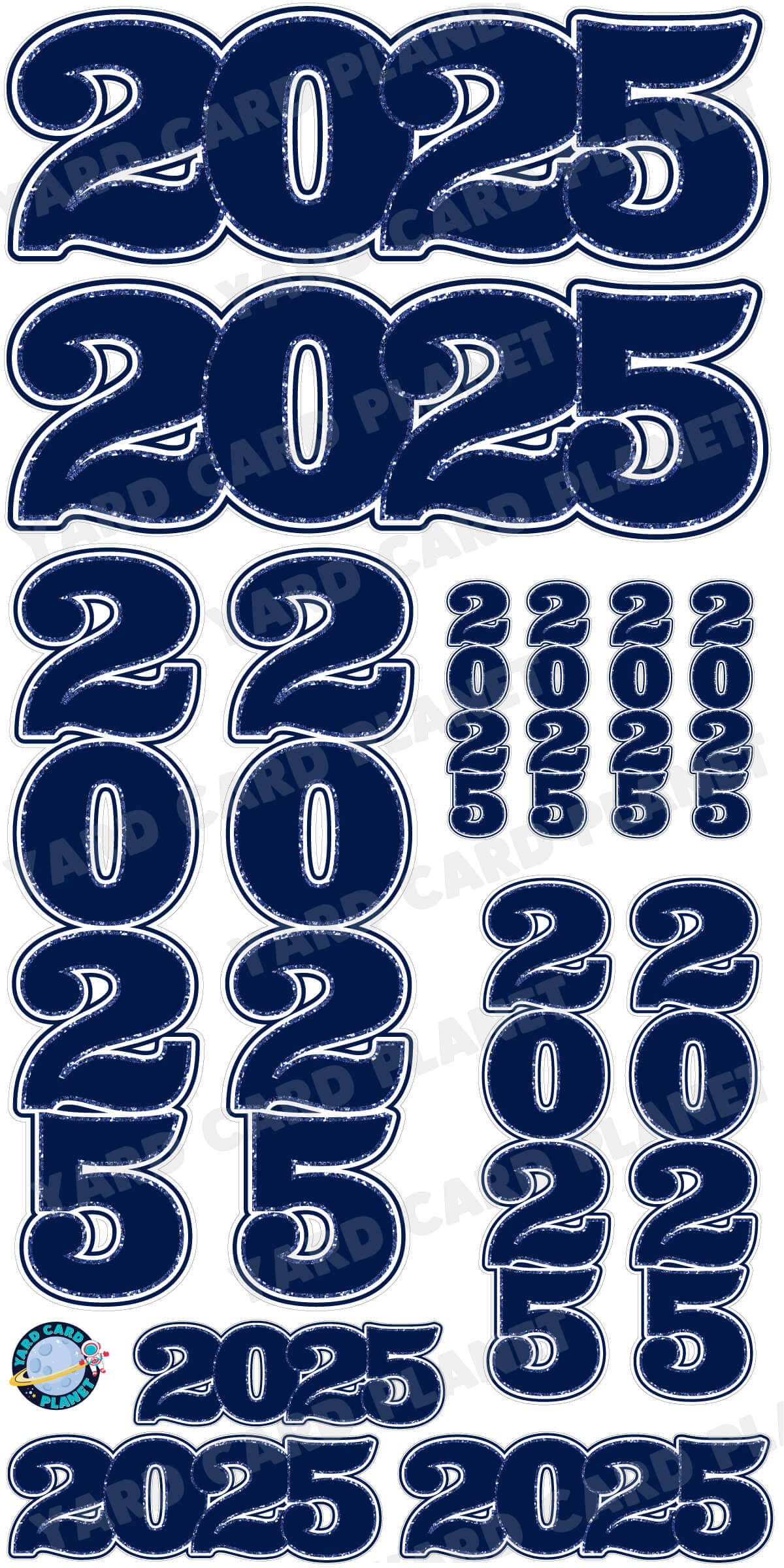 Navy Blue Solid with Glitter Pattern Trim 2025 EZ Quick Signs and Towers Yard Card Set