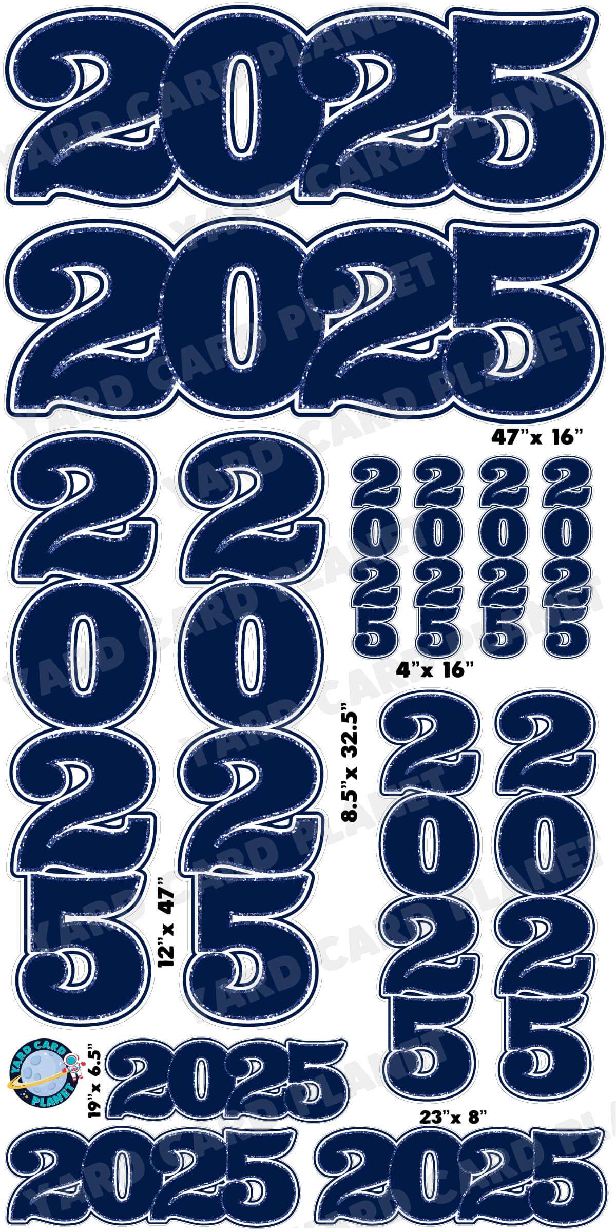 Navy Blue Solid with Glitter Pattern Trim 2025 EZ Quick Signs and Towers Yard Card Set