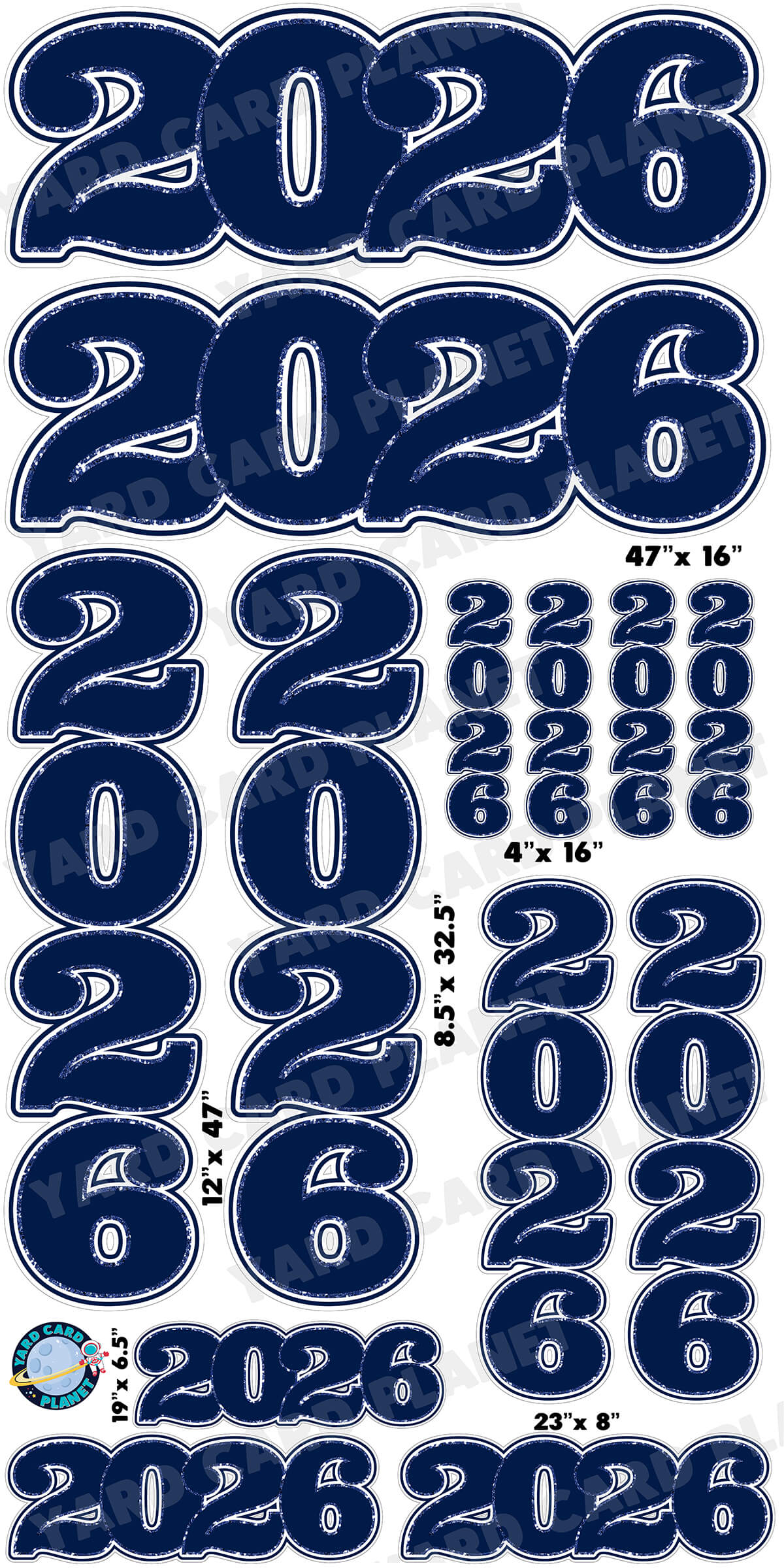 Navy Blue Solid with Glitter Pattern Trim 2026 EZ Quick Signs and Towers Yard Card Set