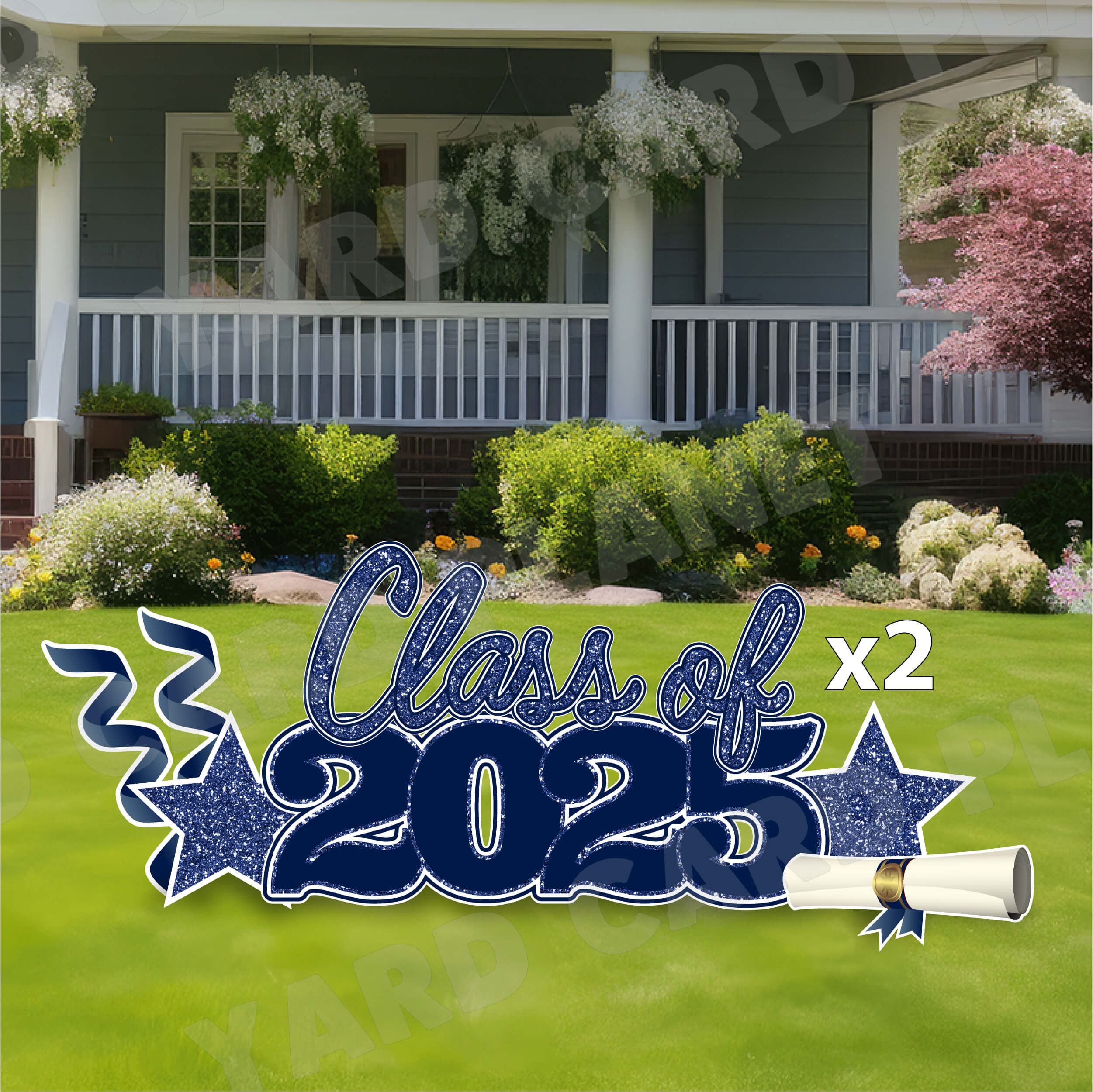 Navy Blue Glitter Pattern Class of 2025 EZ Quick Set and Yard Card Flair Set
