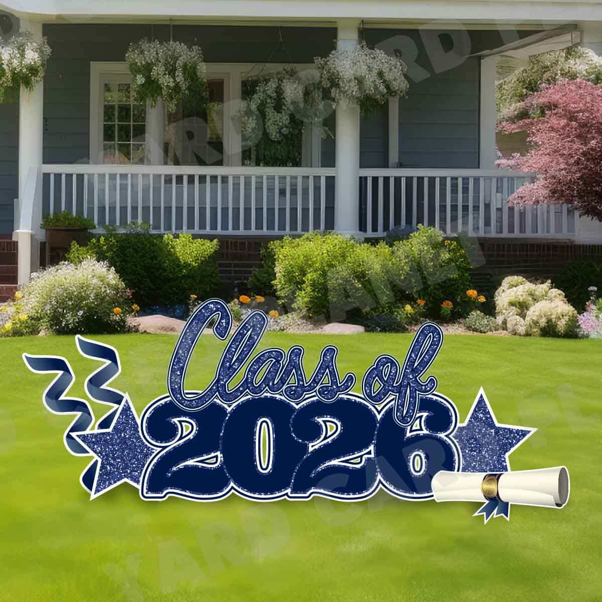 Navy Blue Glitter Pattern Class of 2026 EZ Quick Set and Yard Card Flair Set