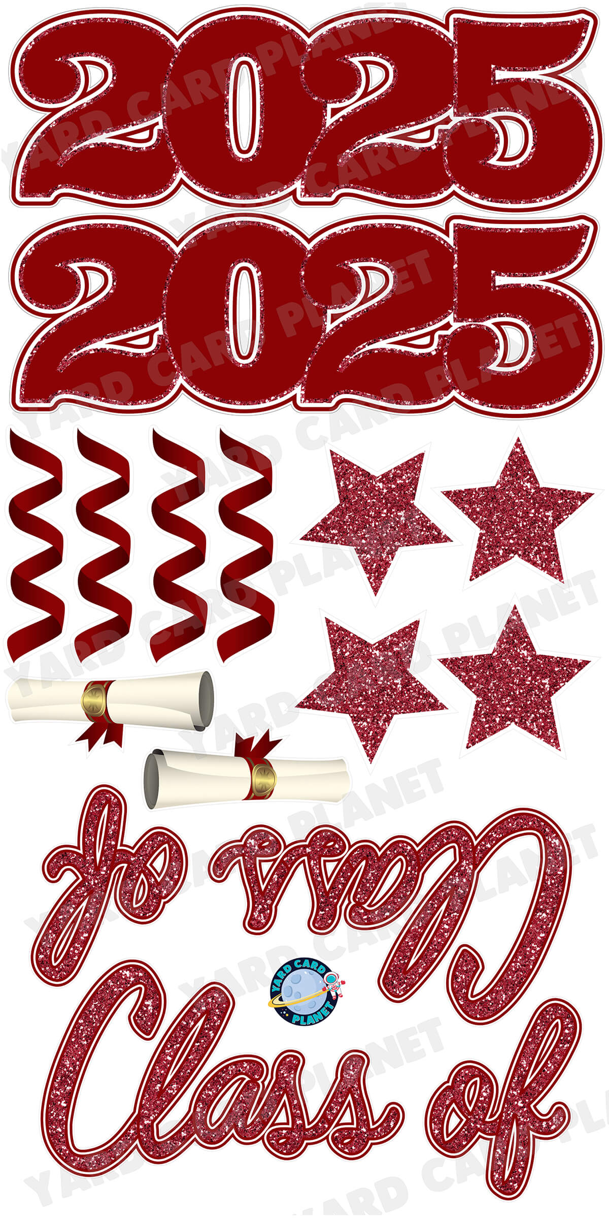 Maroon Glitter Pattern Class of 2025 EZ Quick Set and Yard Card Flair Set