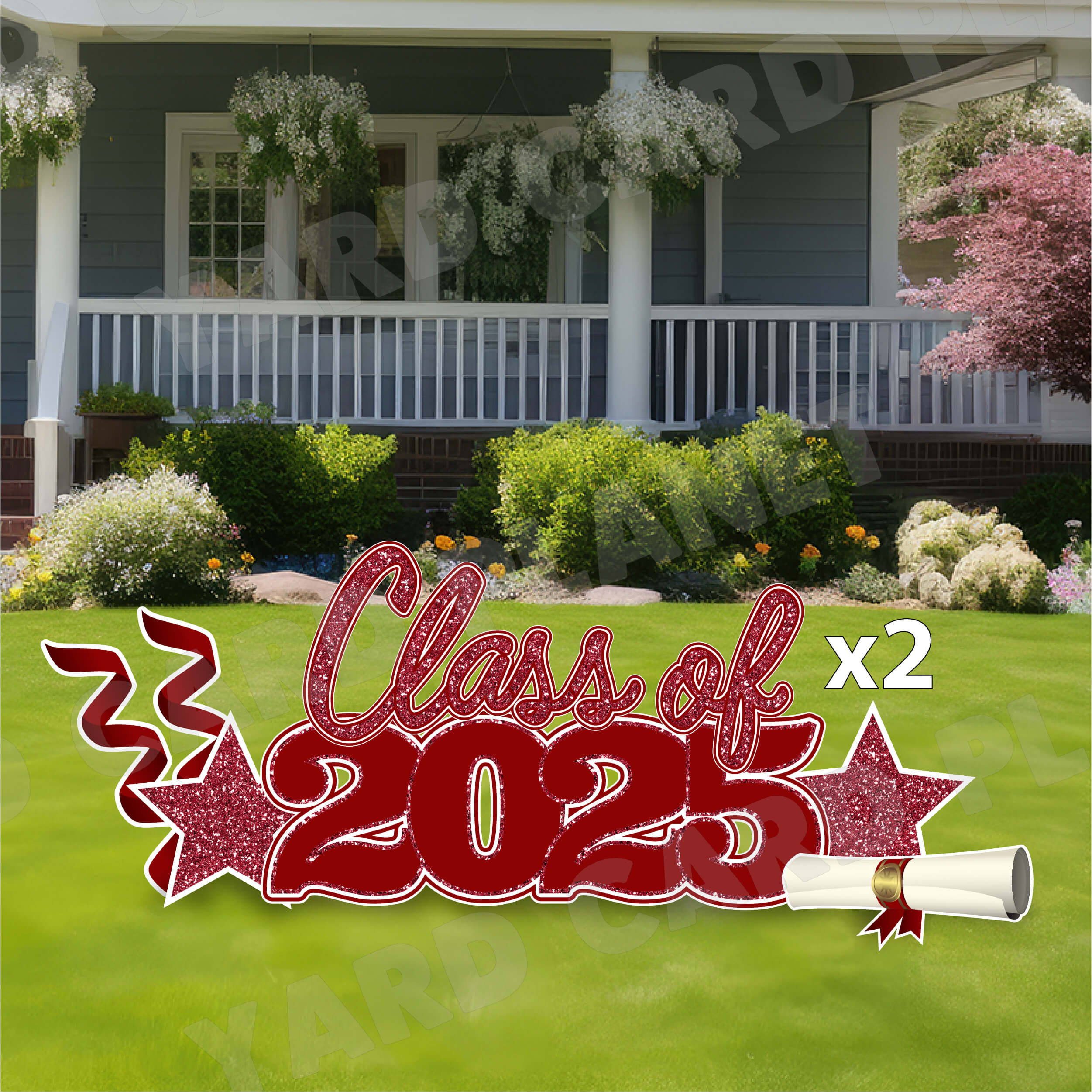 Maroon Glitter Pattern Class of 2025 EZ Quick Set and Yard Card Flair Set