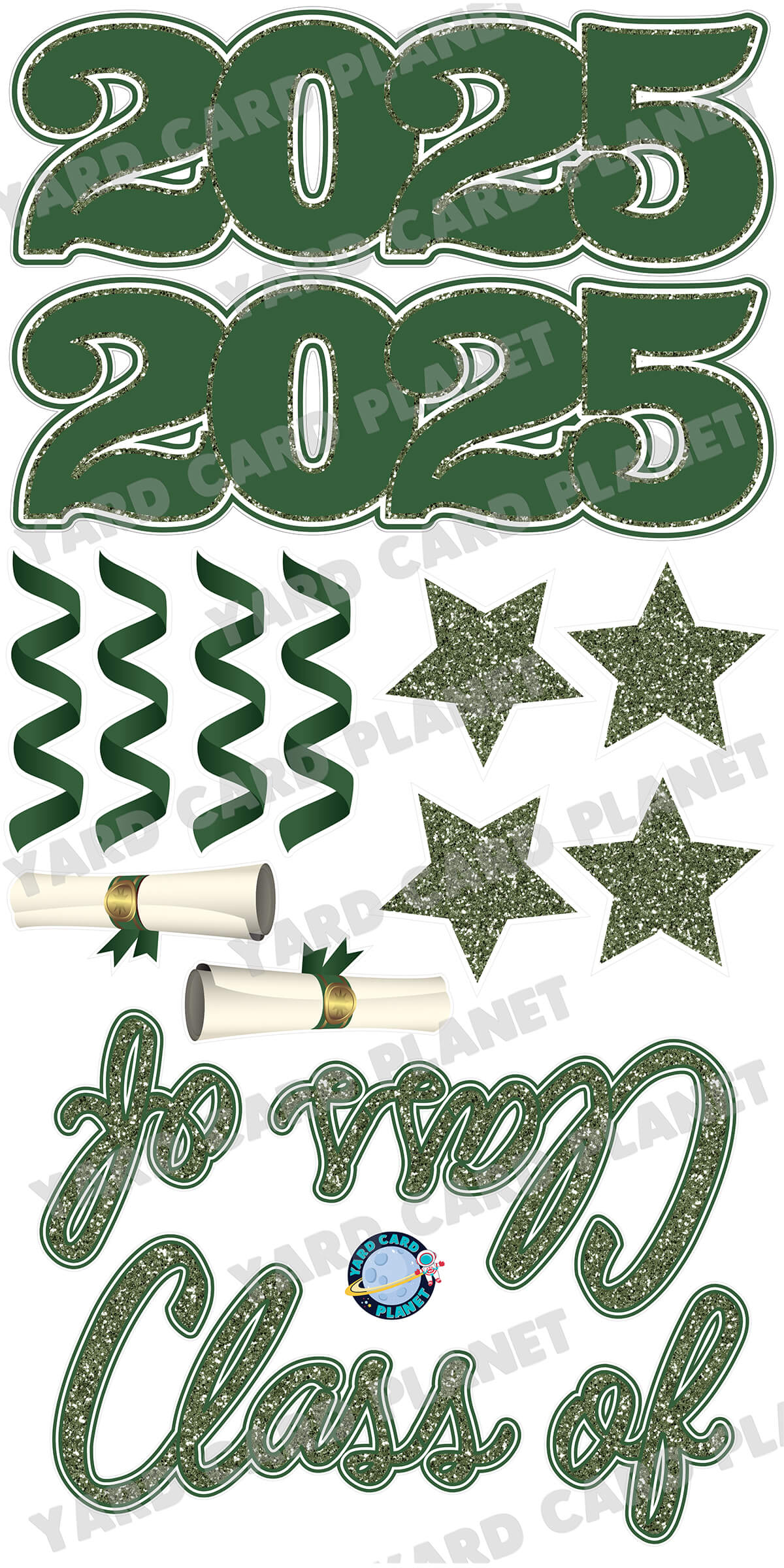 Hunter Green Glitter Pattern Class of 2025 EZ Quick Set and Yard Card Flair Set