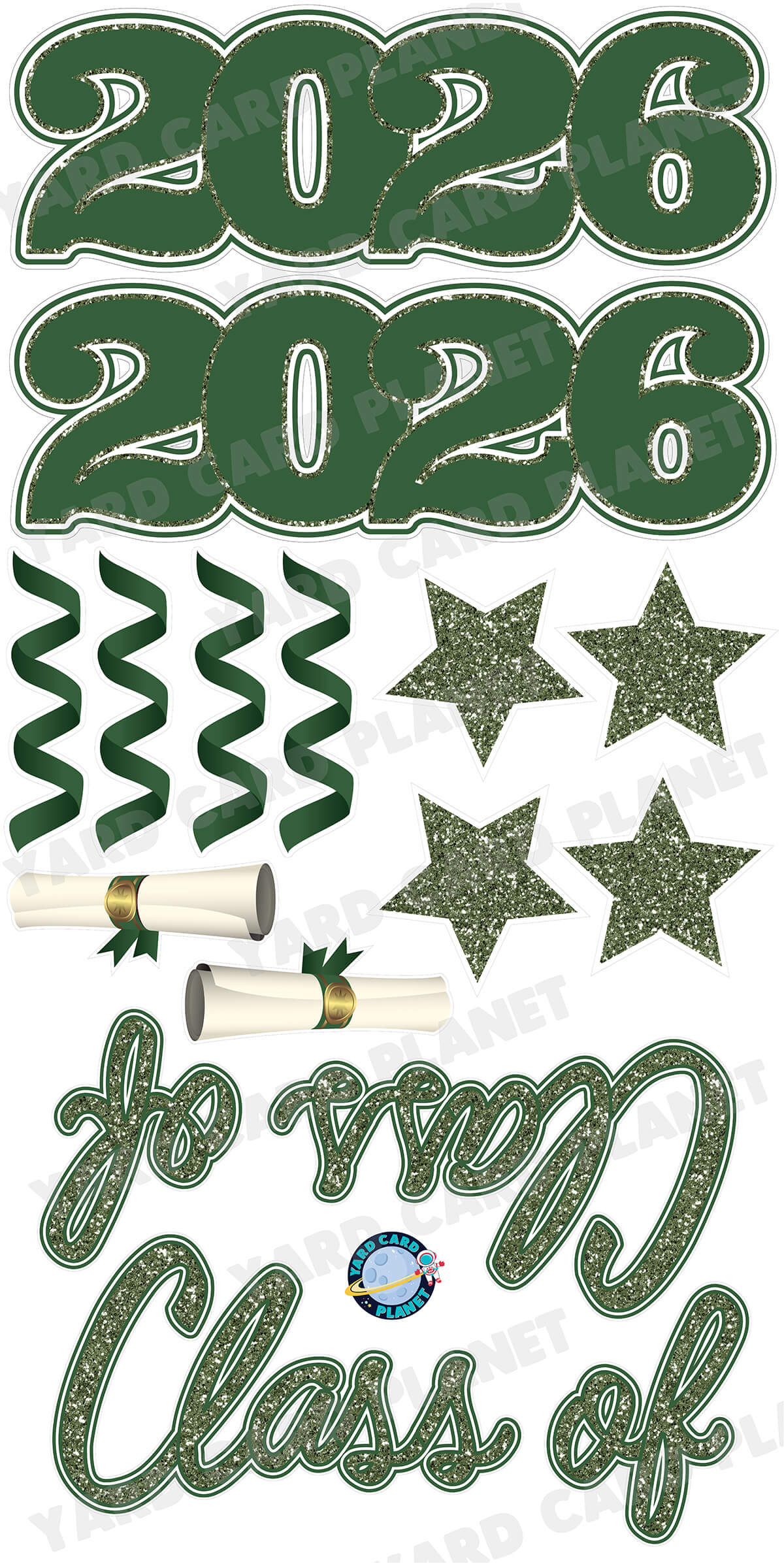 Hunter Green Glitter Pattern Class of 2026 EZ Quick Set and Yard Card Flair Set