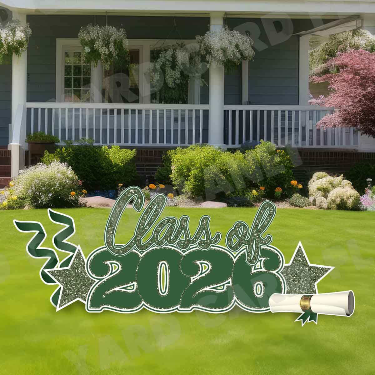 Hunter Green Glitter Pattern Class of 2026 EZ Quick Set and Yard Card Flair Set