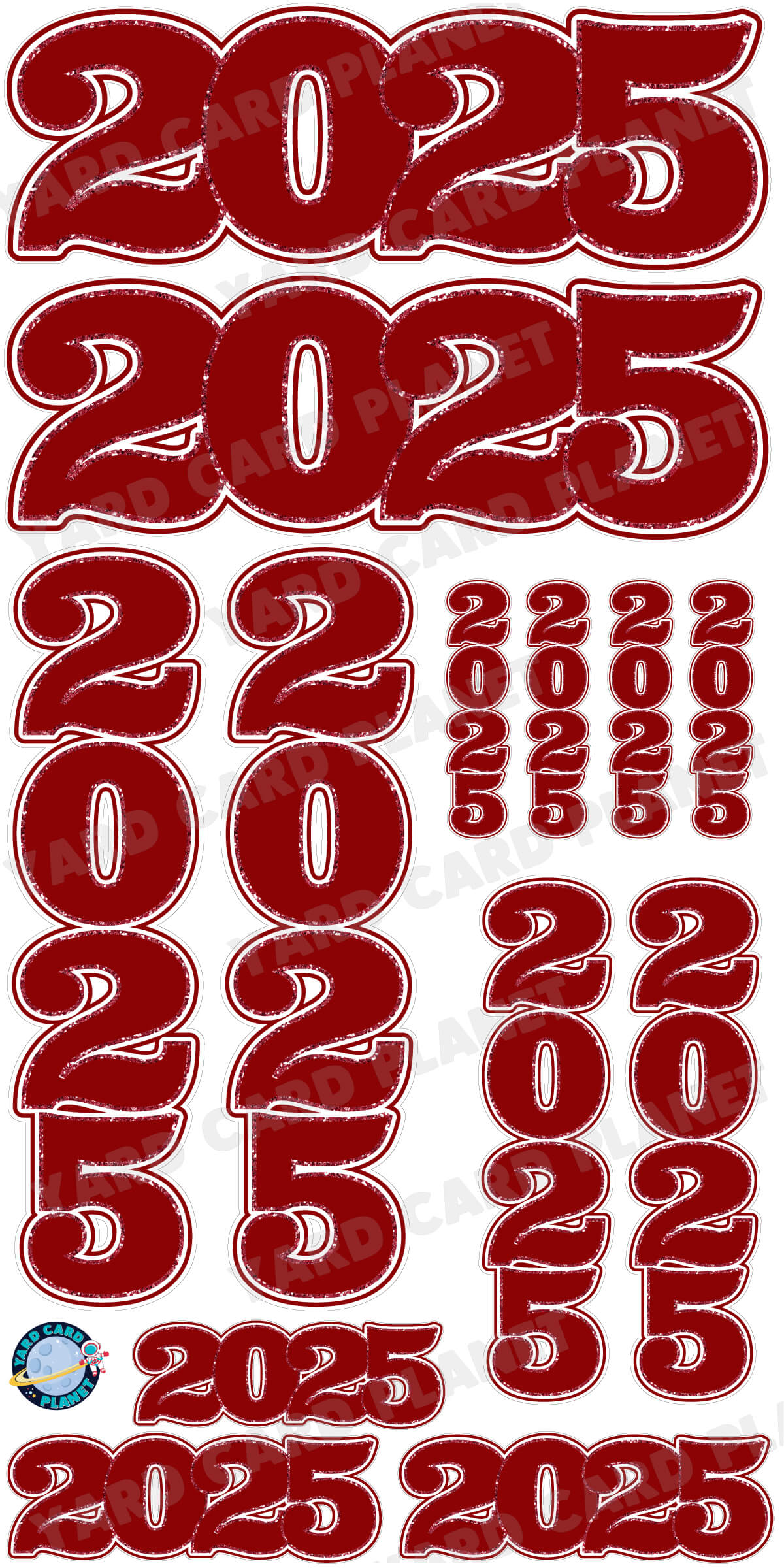 Maroon Solid with Glitter Pattern Trim 2025 EZ Quick Signs and Towers Yard Card Set