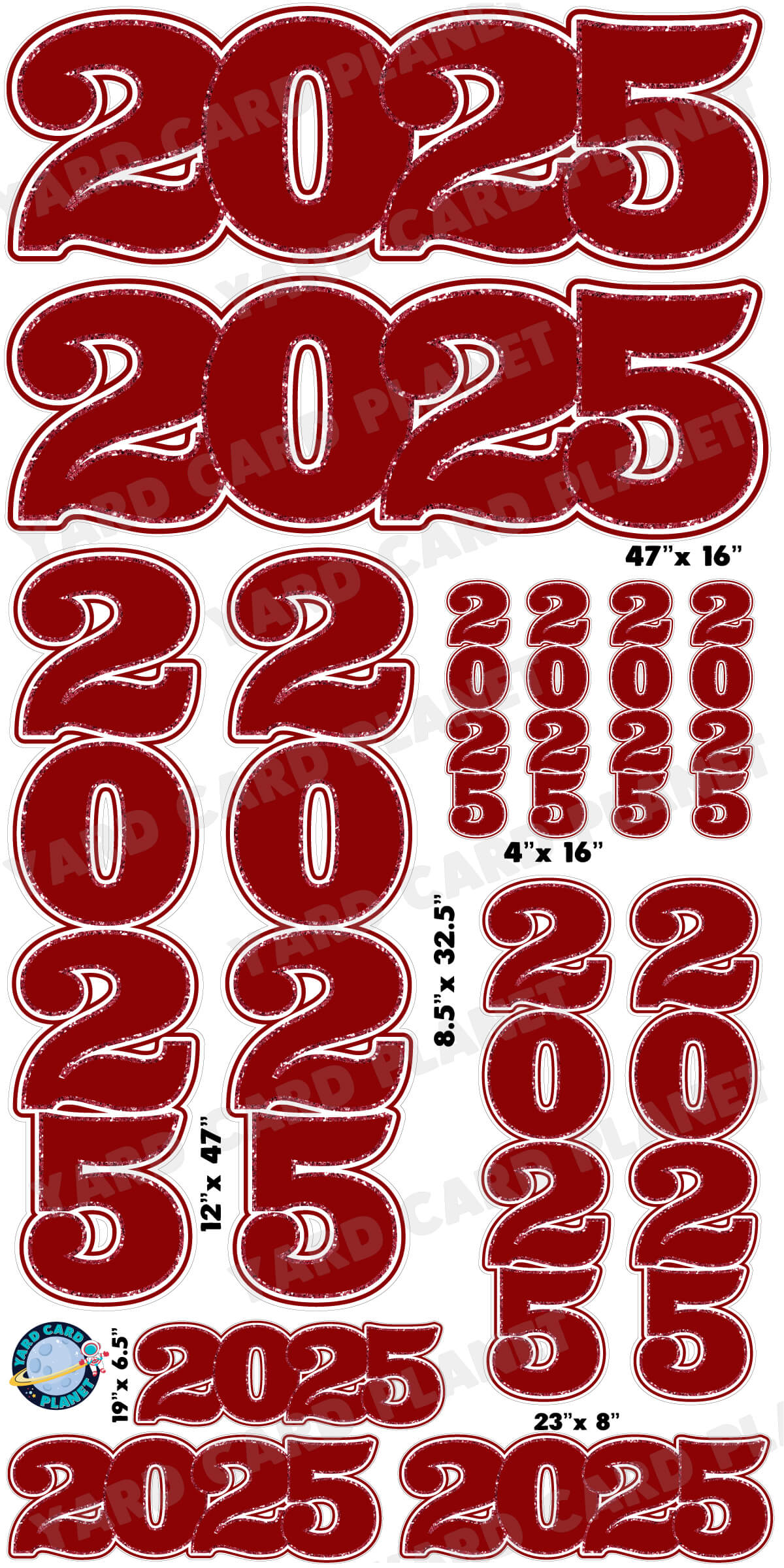 Maroon Solid with Glitter Pattern Trim 2025 EZ Quick Signs and Towers Yard Card Set