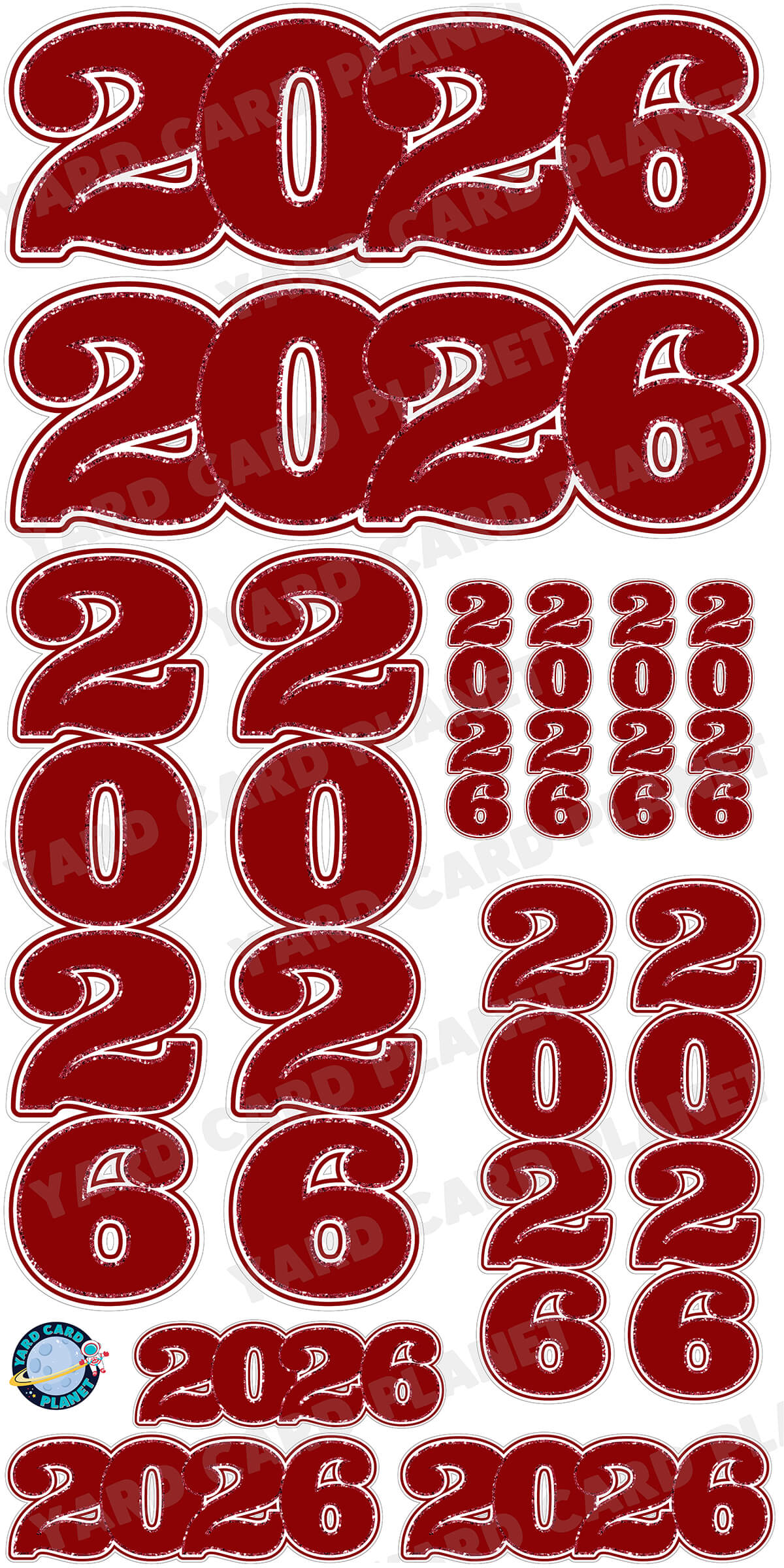 Maroon Solid with Glitter Pattern Trim 2026 EZ Quick Signs and Towers Yard Card Set