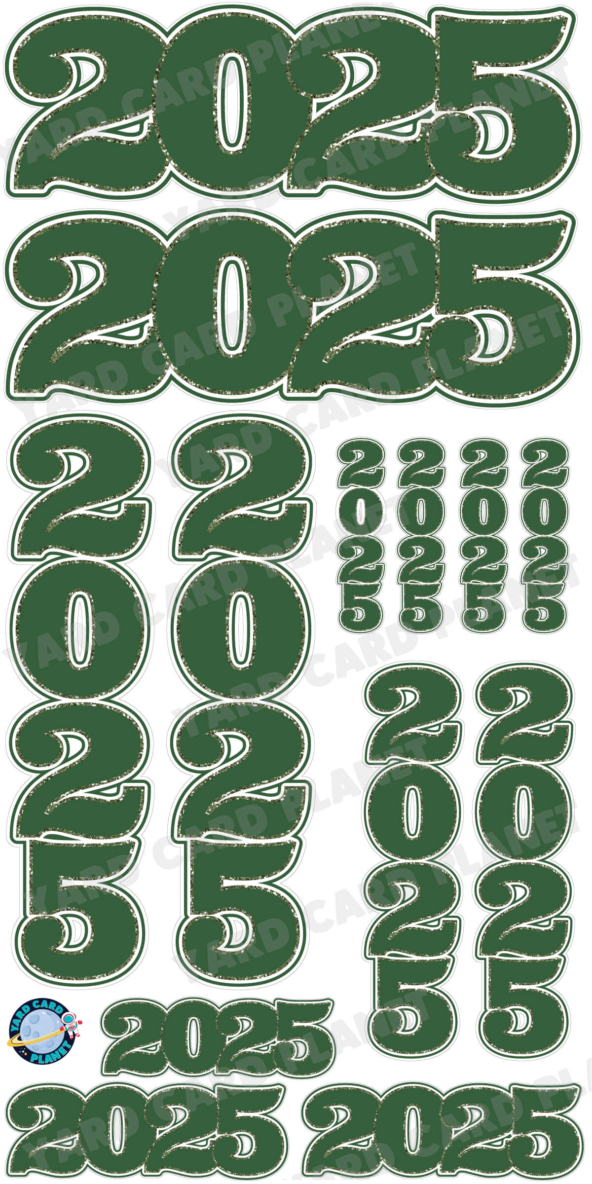 Hunter Green Solid with Glitter Pattern Trim 2025 EZ Quick Signs and Towers Yard Card Set