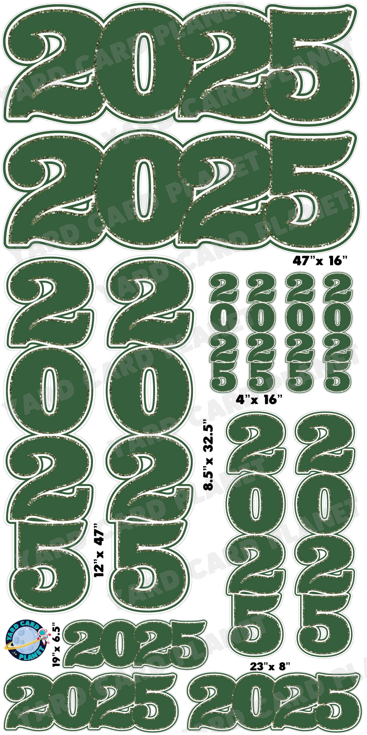 Hunter Green Solid with Glitter Pattern Trim 2025 EZ Quick Signs and Towers Yard Card Set