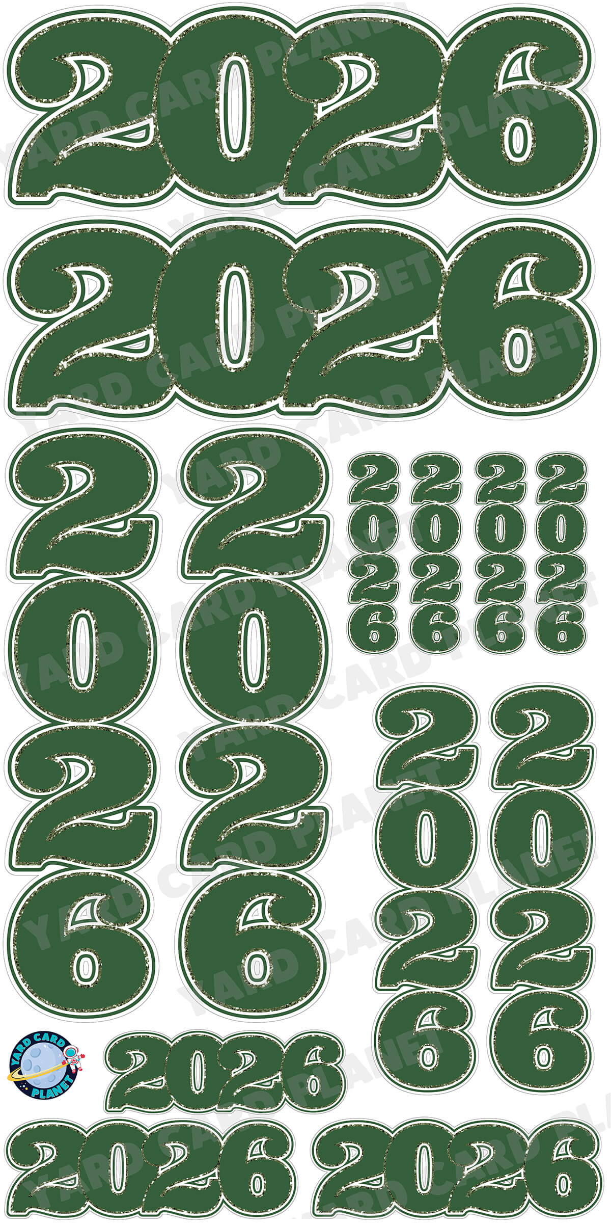 Hunter Green Solid with Glitter Pattern Trim 2026 EZ Quick Signs and Towers Yard Card Set
