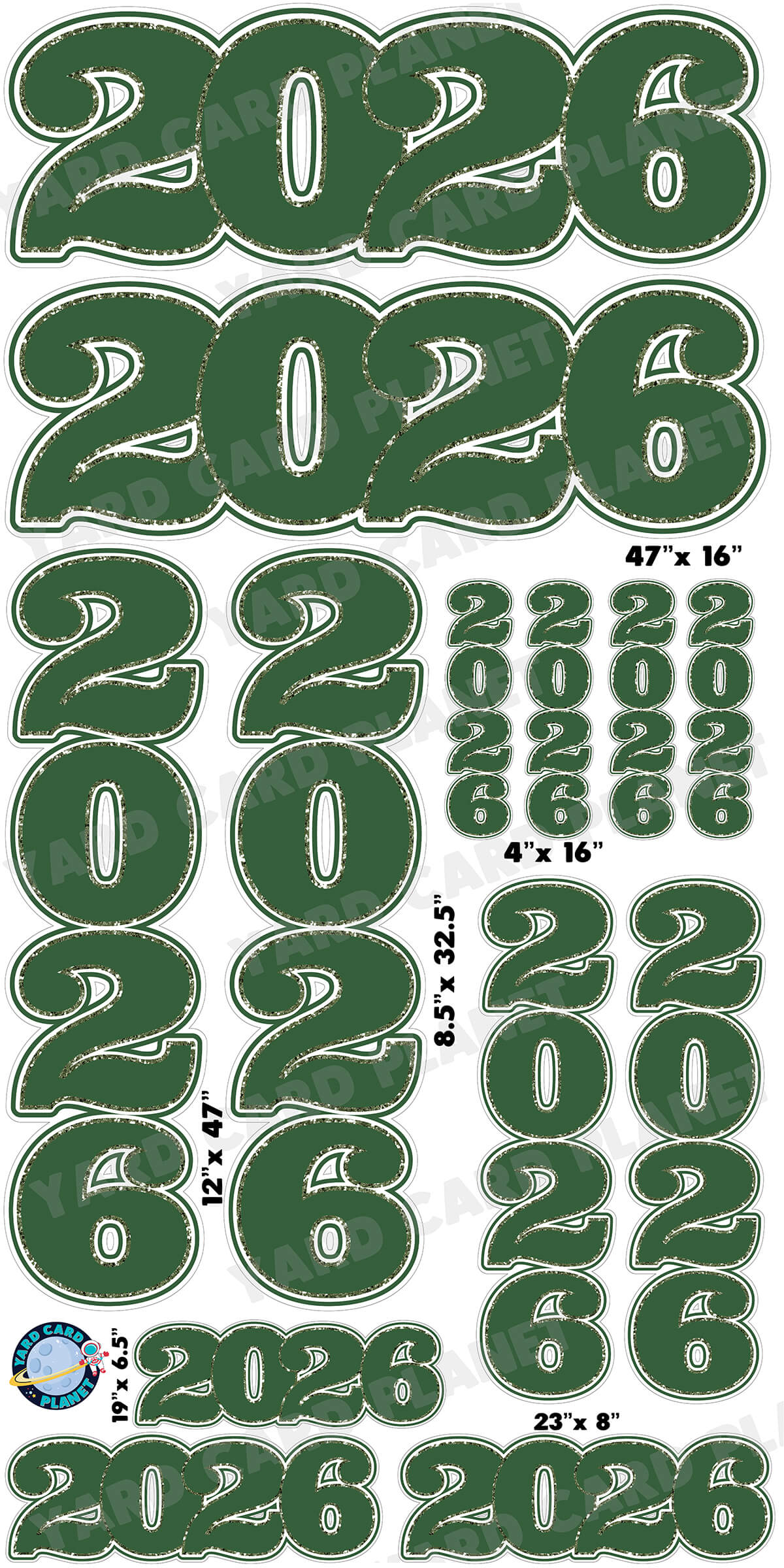 Hunter Green Solid with Glitter Pattern Trim 2026 EZ Quick Signs and Towers Yard Card Set