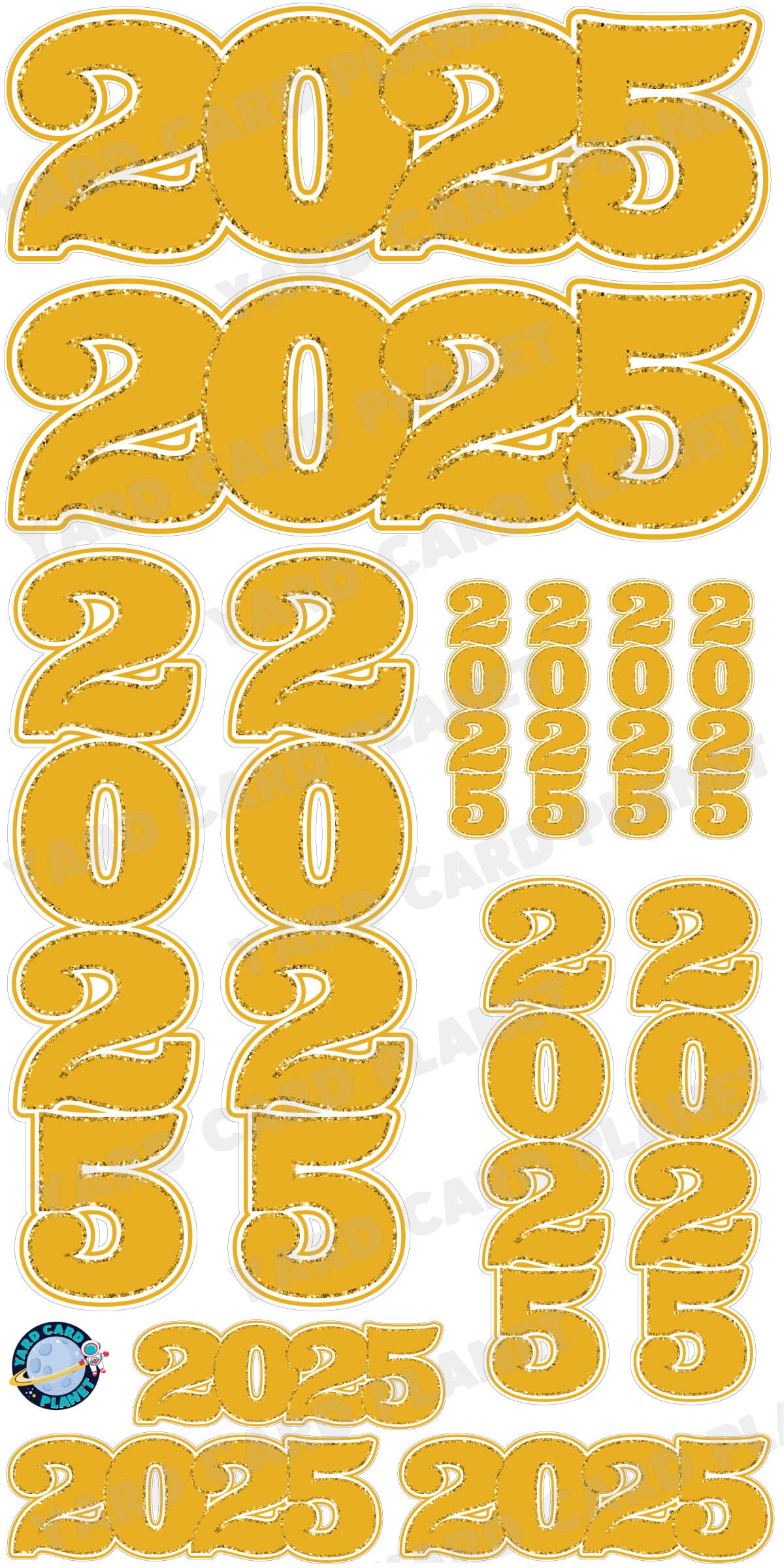 Gold Solid with Glitter Pattern Trim 2025 EZ Quick Signs and Towers Yard Card Set