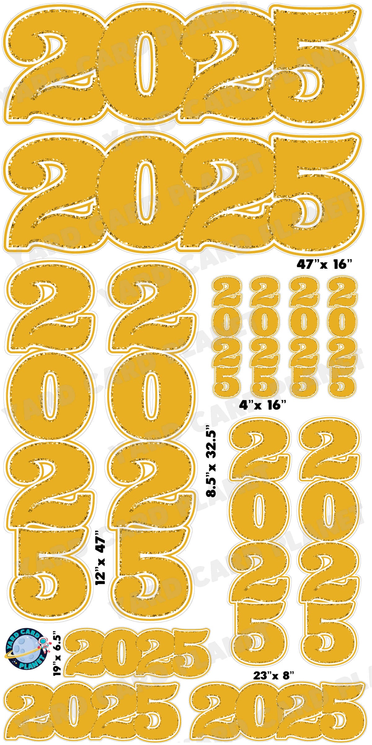 Gold Solid with Glitter Pattern Trim 2025 EZ Quick Signs and Towers Yard Card Set