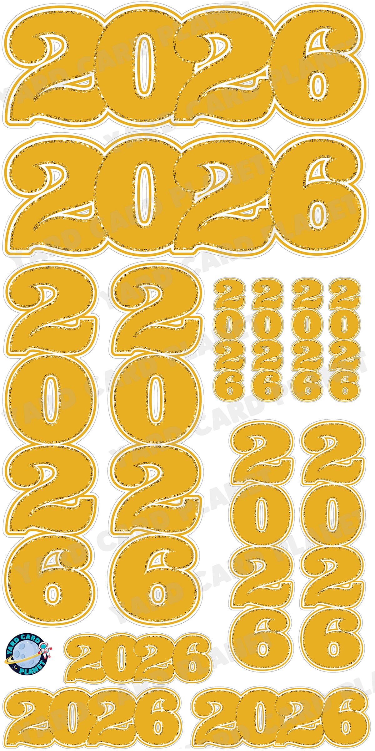 Gold Solid with Glitter Pattern Trim 2026 EZ Quick Signs and Towers Yard Card Set