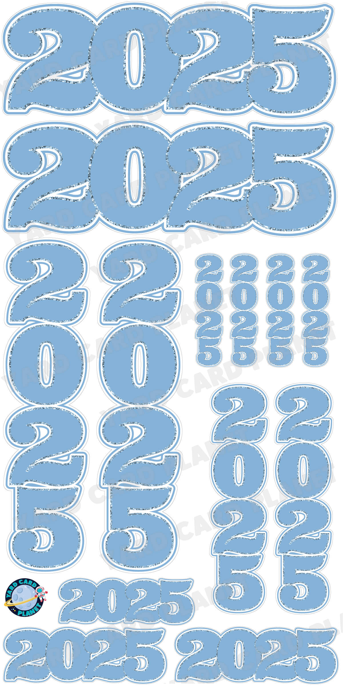 Baby Blue Solid with Glitter Pattern Trim 2025 EZ Quick Signs and Towers Yard Card Set