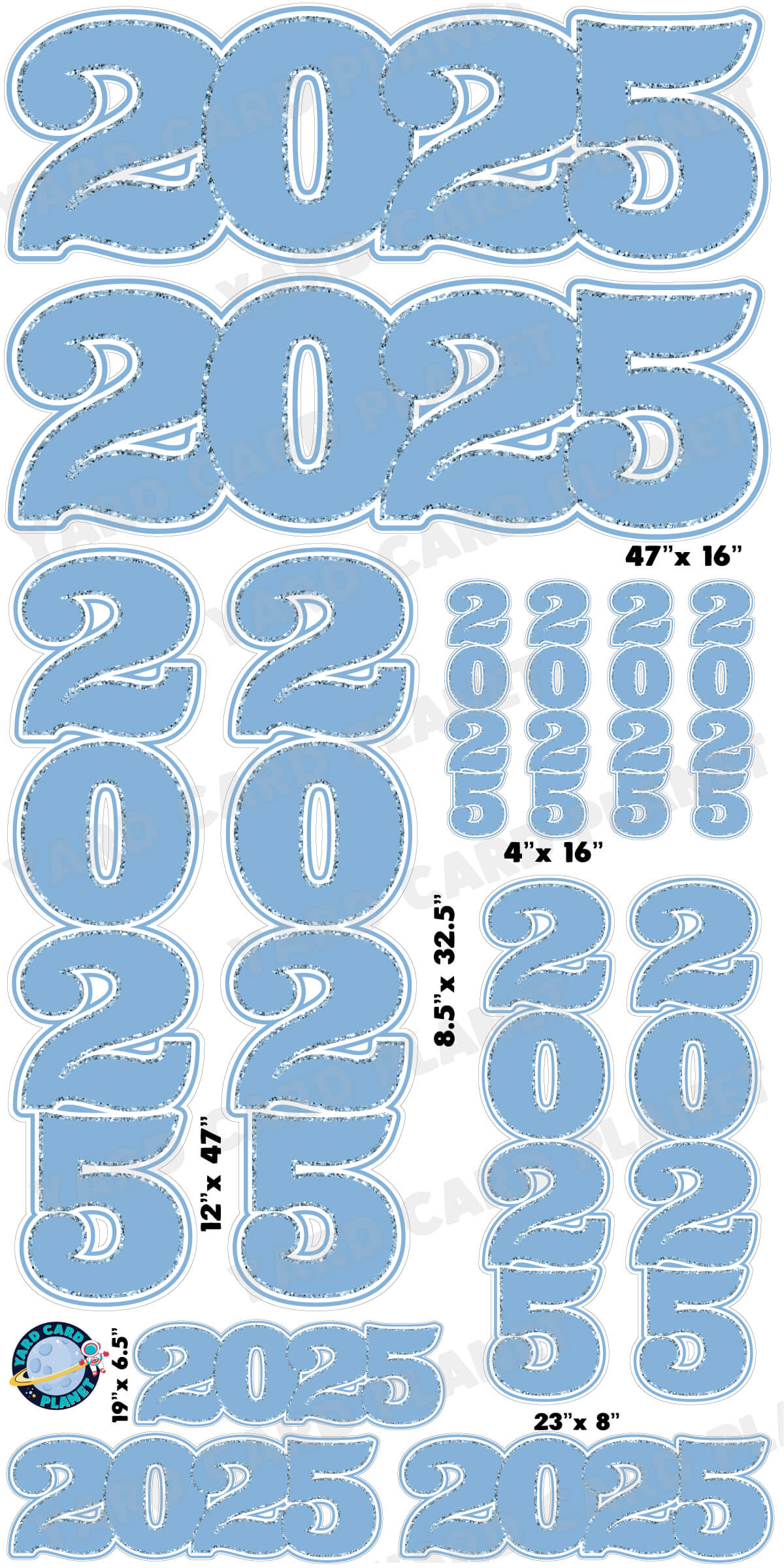Baby Blue Solid with Glitter Pattern Trim 2025 EZ Quick Signs and Towers Yard Card Set