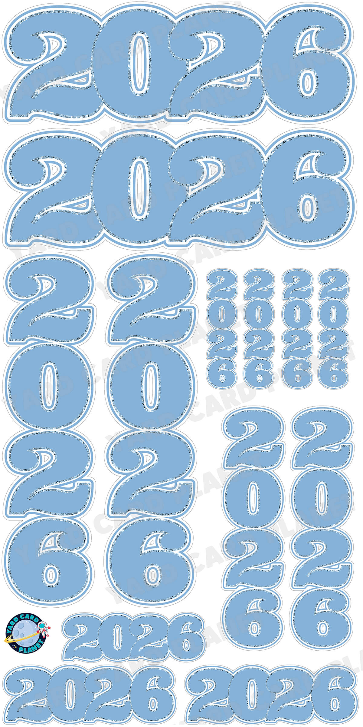 Baby Blue Solid with Glitter Pattern Trim 2026 EZ Quick Signs and Towers Yard Card Set
