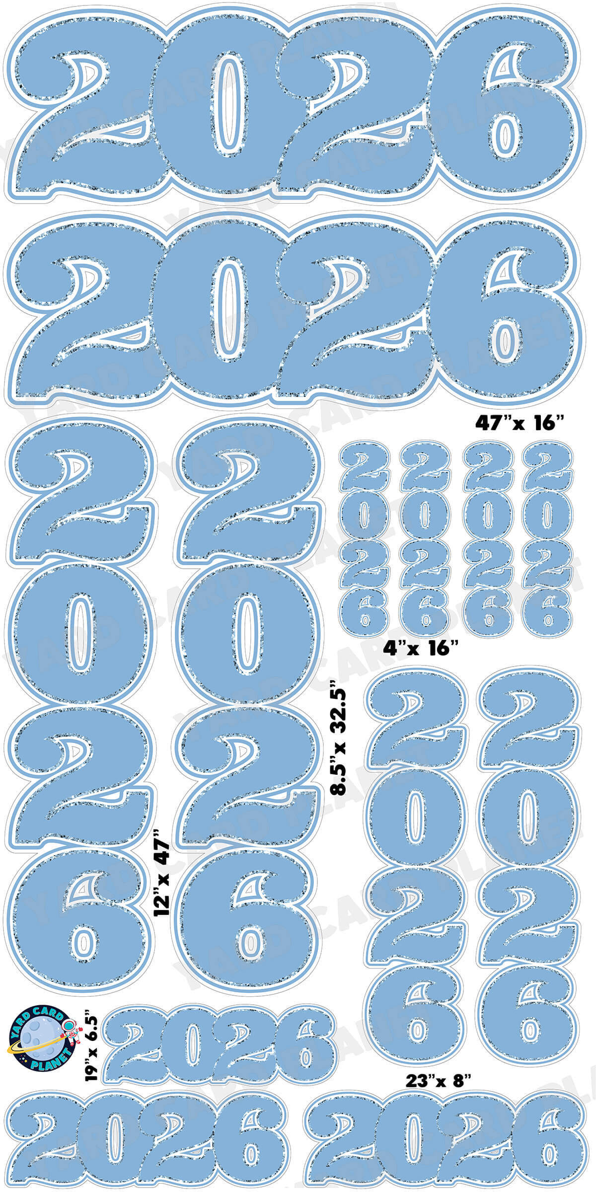Baby Blue Solid with Glitter Pattern Trim 2026 EZ Quick Signs and Towers Yard Card Set