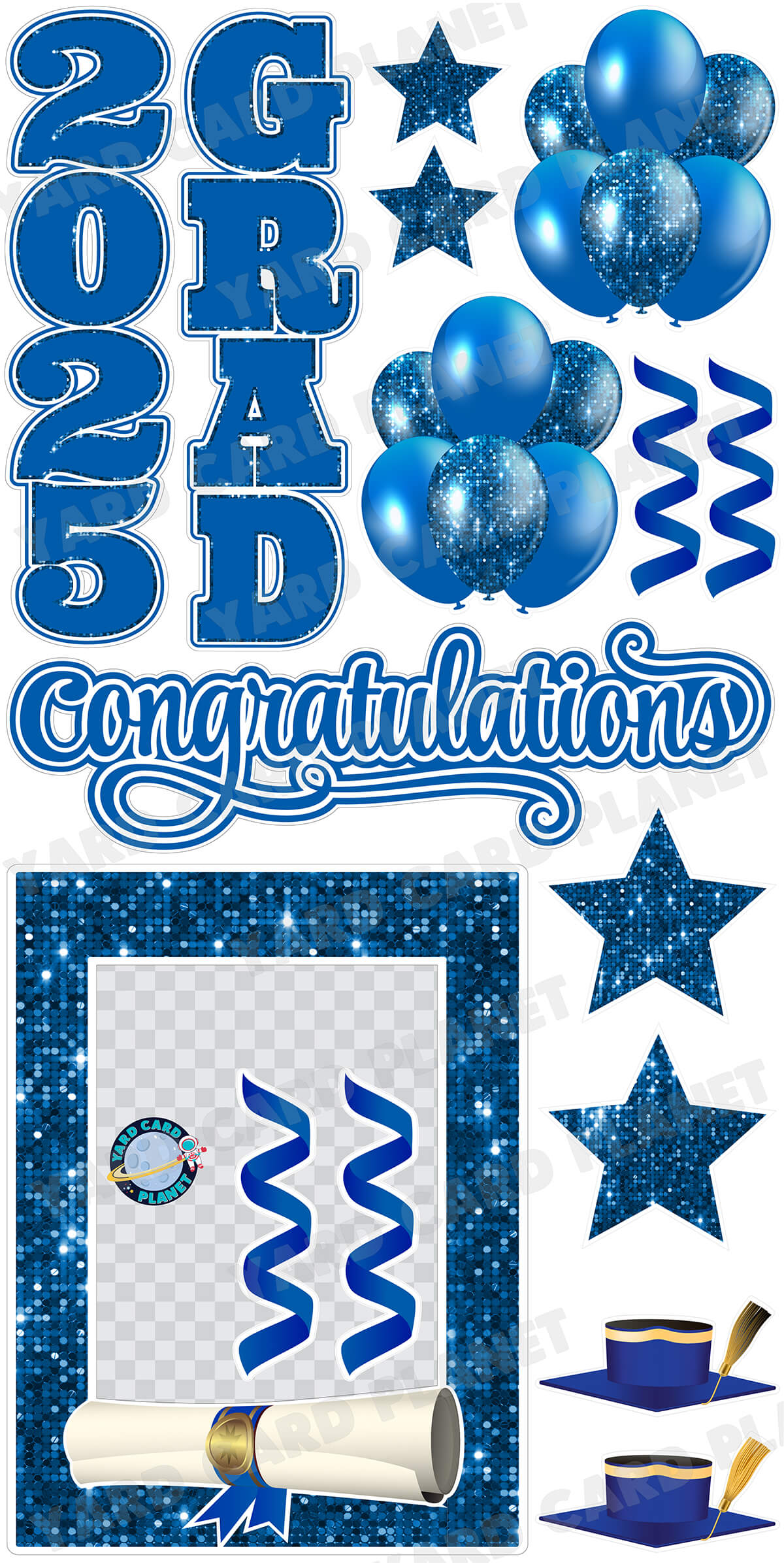 Blue Solid and Sequin Pattern 2025 EZ Quick Frame, EZ Quick Sign and Towers Yard Card Flair Set