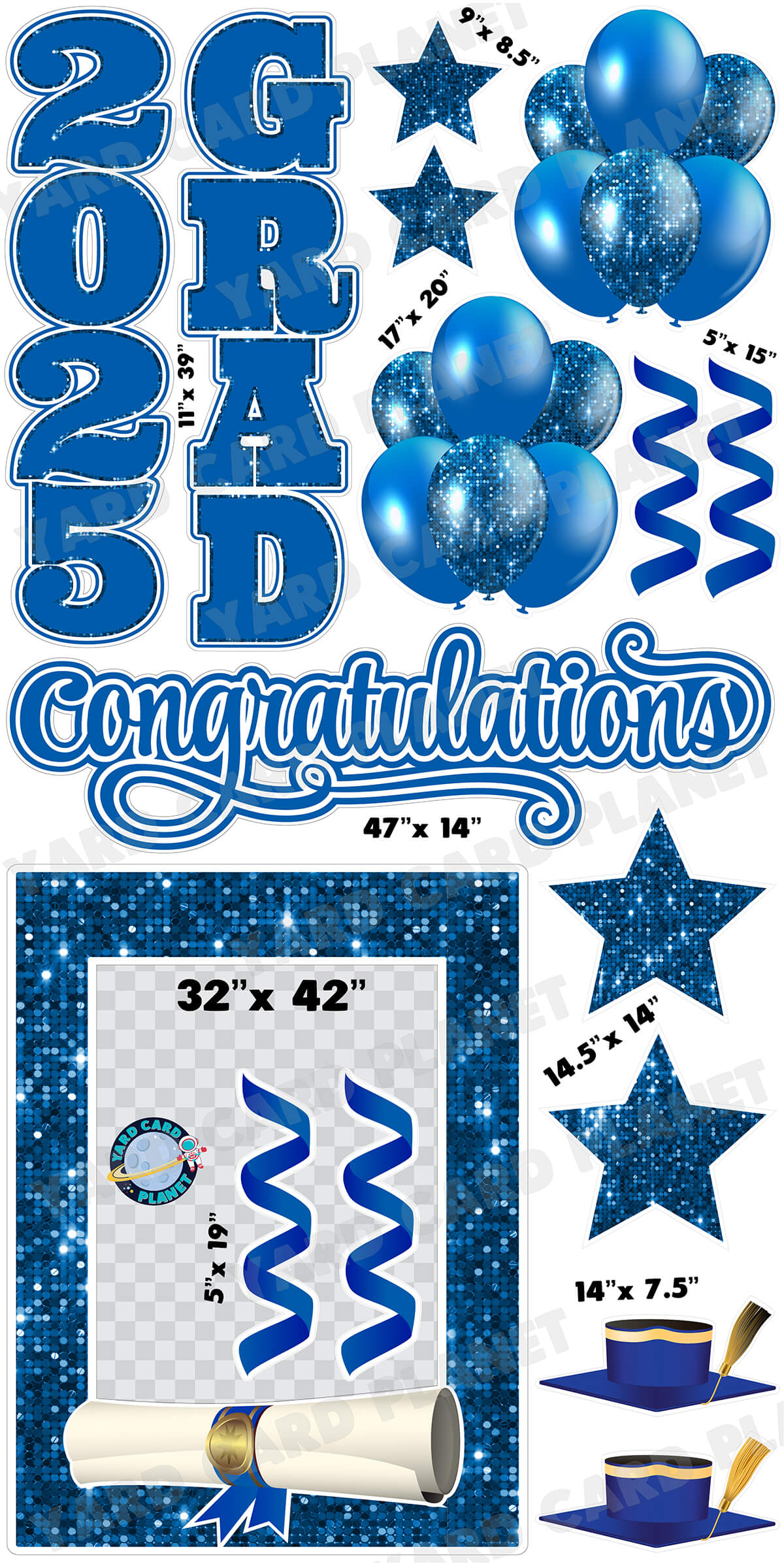 Blue Solid and Sequin Pattern 2025 EZ Quick Frame, EZ Quick Sign and Towers Yard Card Flair Set