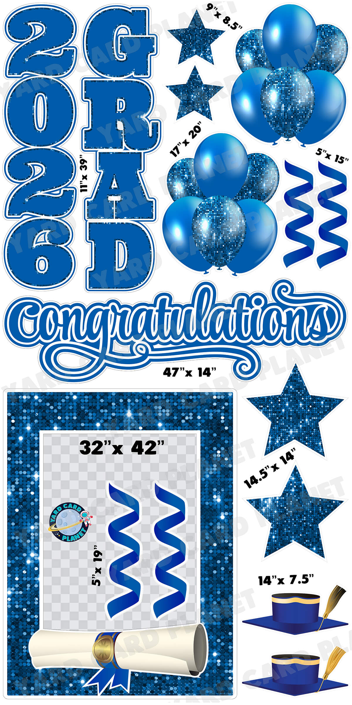 Blue Solid and Sequin Pattern 2026 EZ Quick Frame, EZ Quick Sign and Towers Yard Card Flair Set