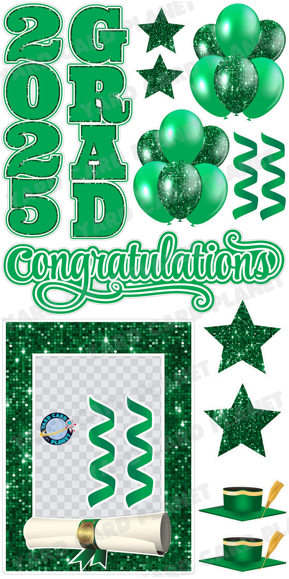 Green Solid and Sequin Pattern 2025 EZ Quick Frame, EZ Quick Sign and Towers Yard Card Flair Set