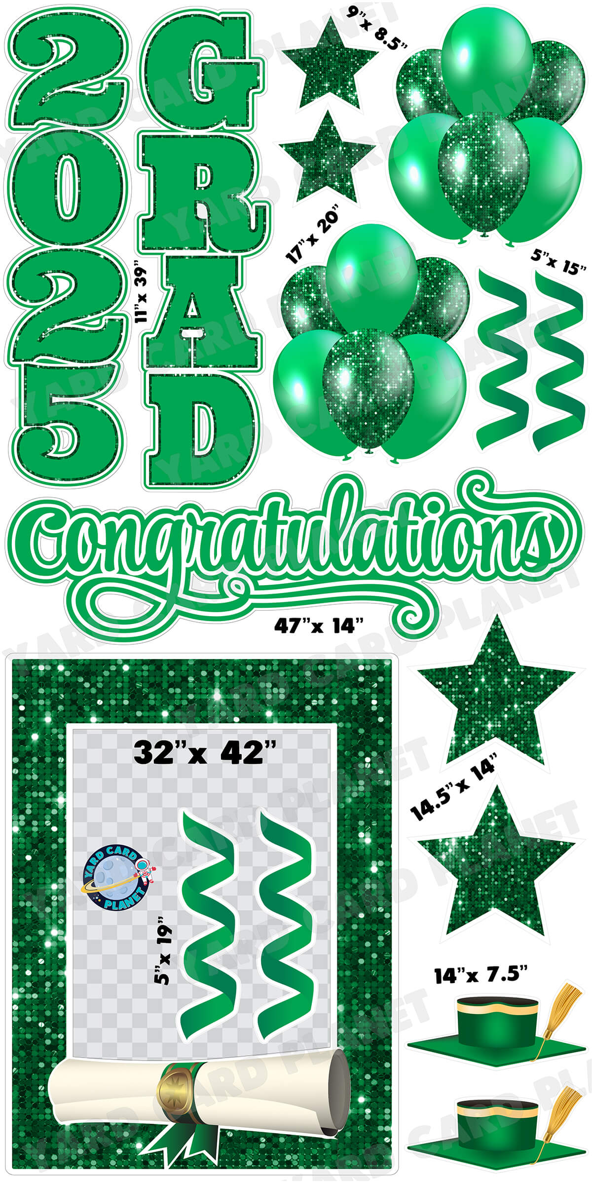 Green Solid and Sequin Pattern 2025 EZ Quick Frame, EZ Quick Sign and Towers Yard Card Flair Set