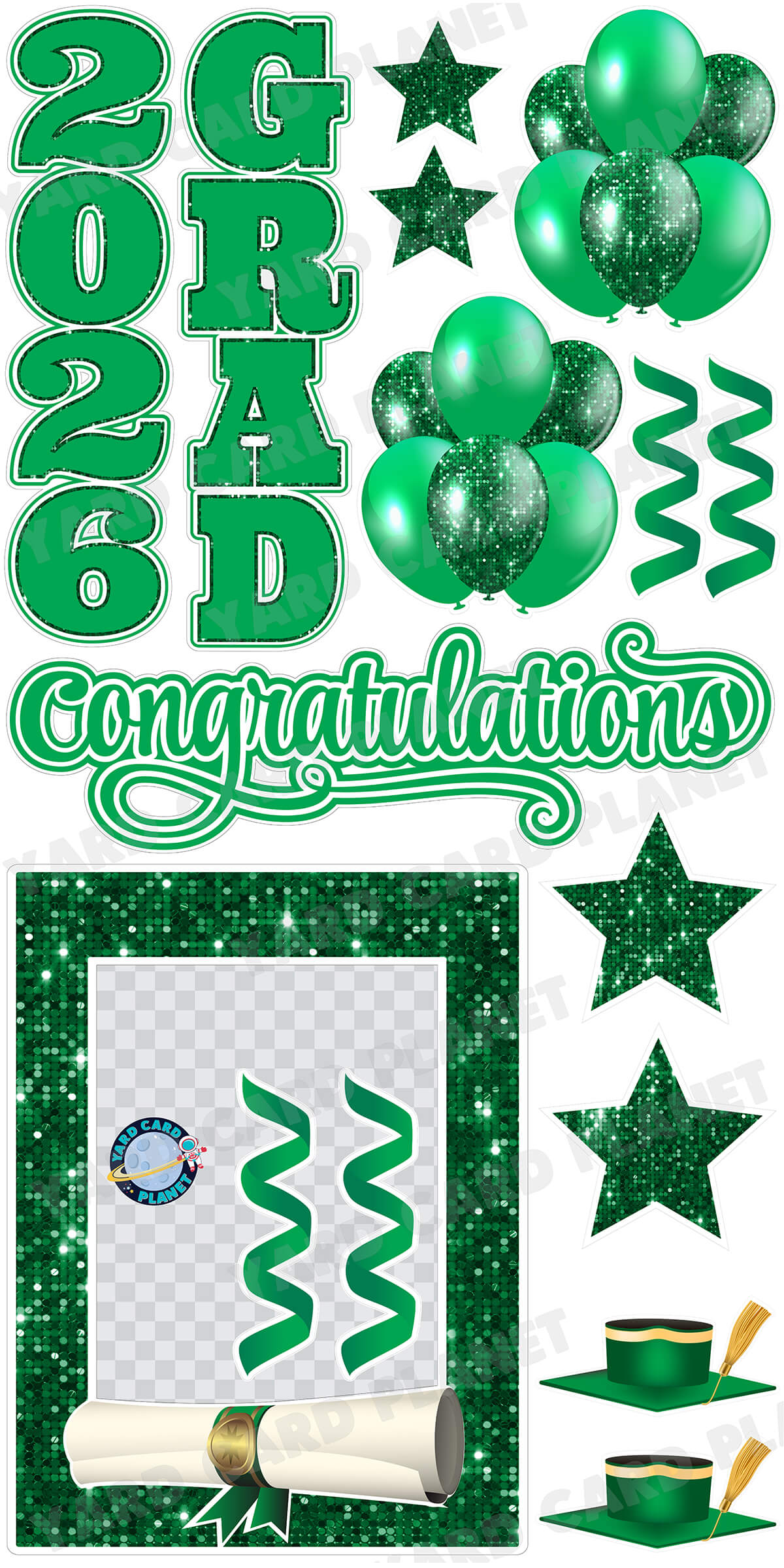 Green Solid and Sequin Pattern 2026 EZ Quick Frame, EZ Quick Sign and Towers Yard Card Flair Set