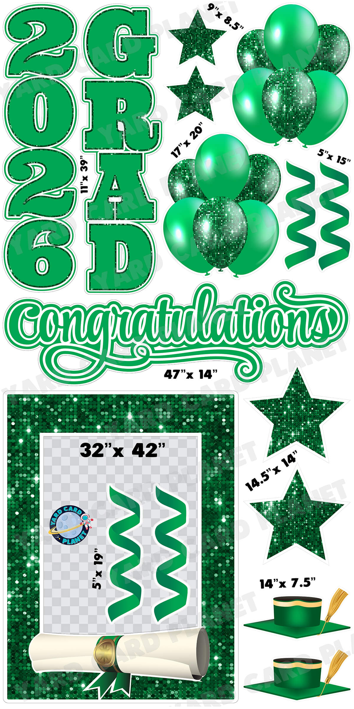 Green Solid and Sequin Pattern 2026 EZ Quick Frame, EZ Quick Sign and Towers Yard Card Flair Set