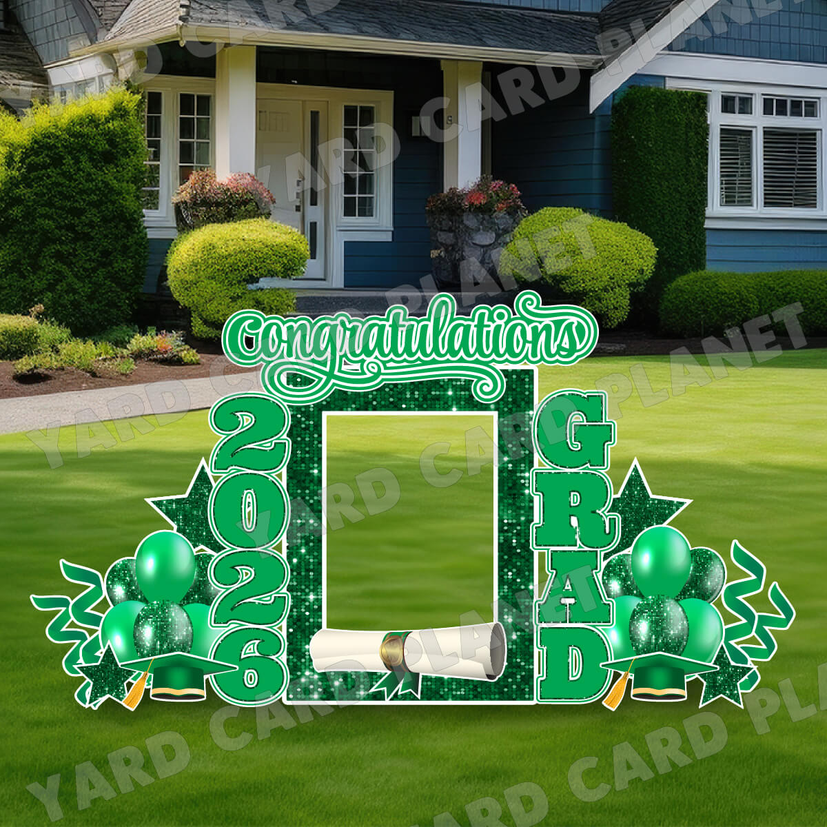 Green Solid and Sequin Pattern 2026 EZ Quick Frame, EZ Quick Sign and Towers Yard Card Flair Set
